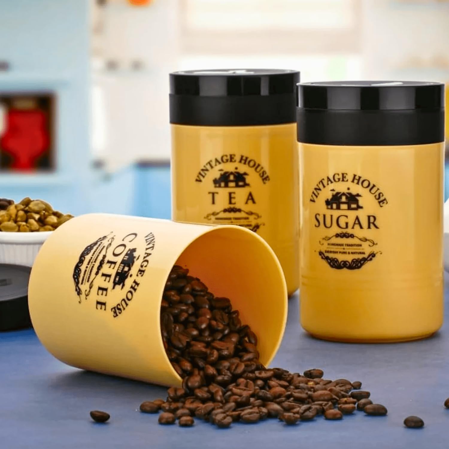 Tea Sugar Coffee Container, Plastic Airtight Food Seal Containers  2 Section (800 ML Approx)