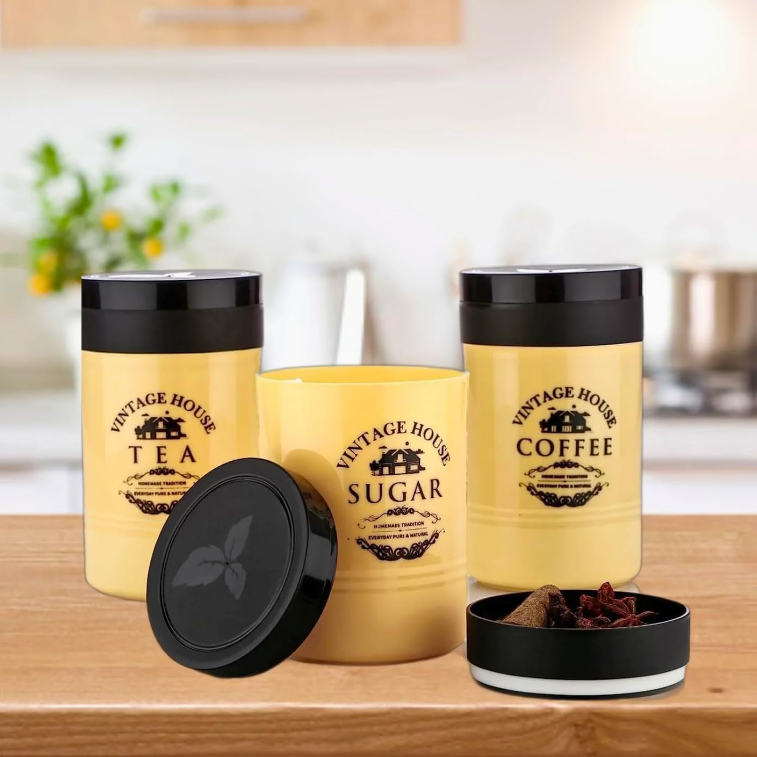 Tea Sugar Coffee Container, Plastic Airtight Food Seal Containers  2 Section (800 ML Approx)