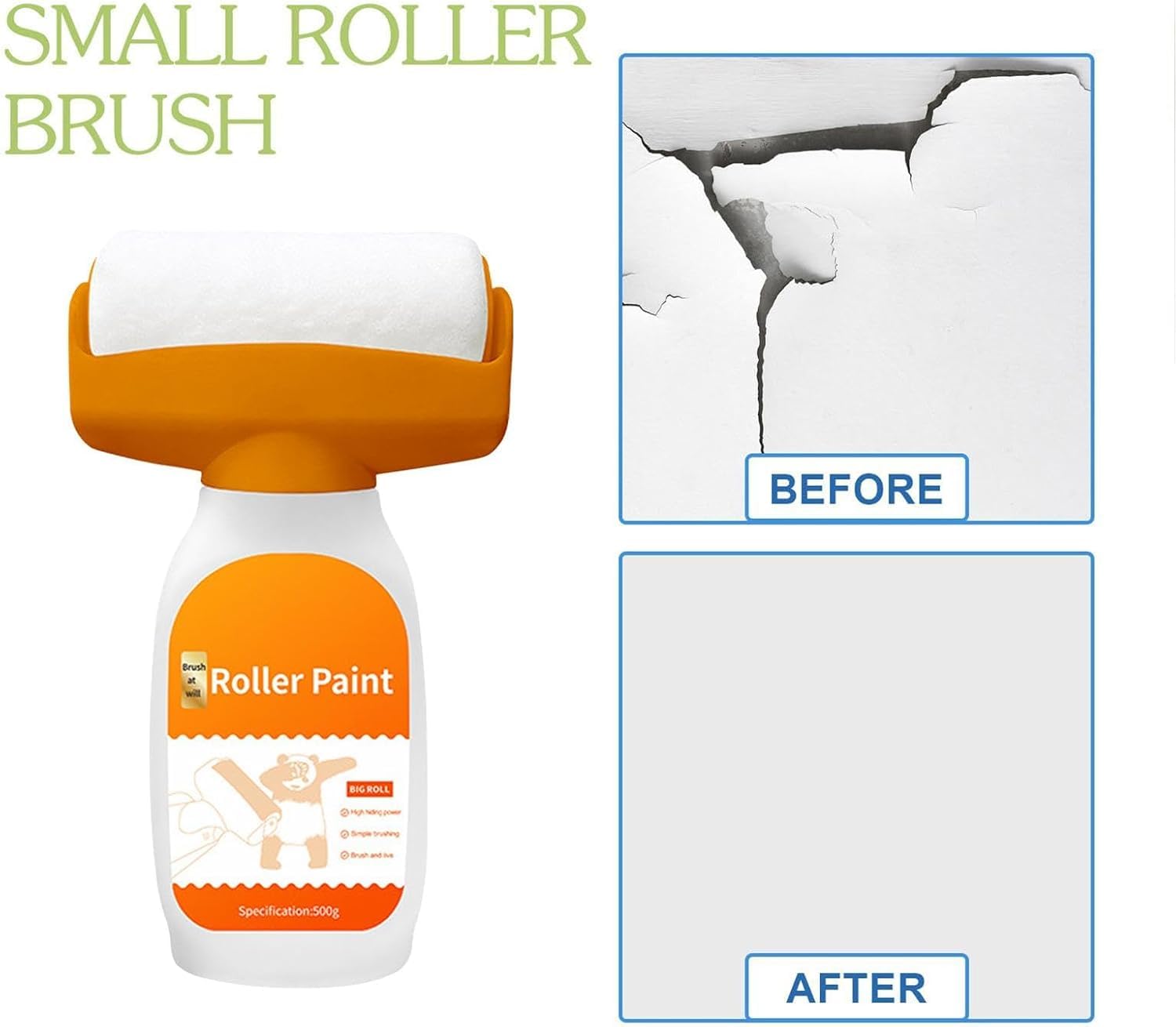 TLBS Wall Repair Roller Paint Household Supply Cleaning Tool Water Based Latex DIY Renovation with Roller Multifunctional Paint Roller for Cracks (500g)
