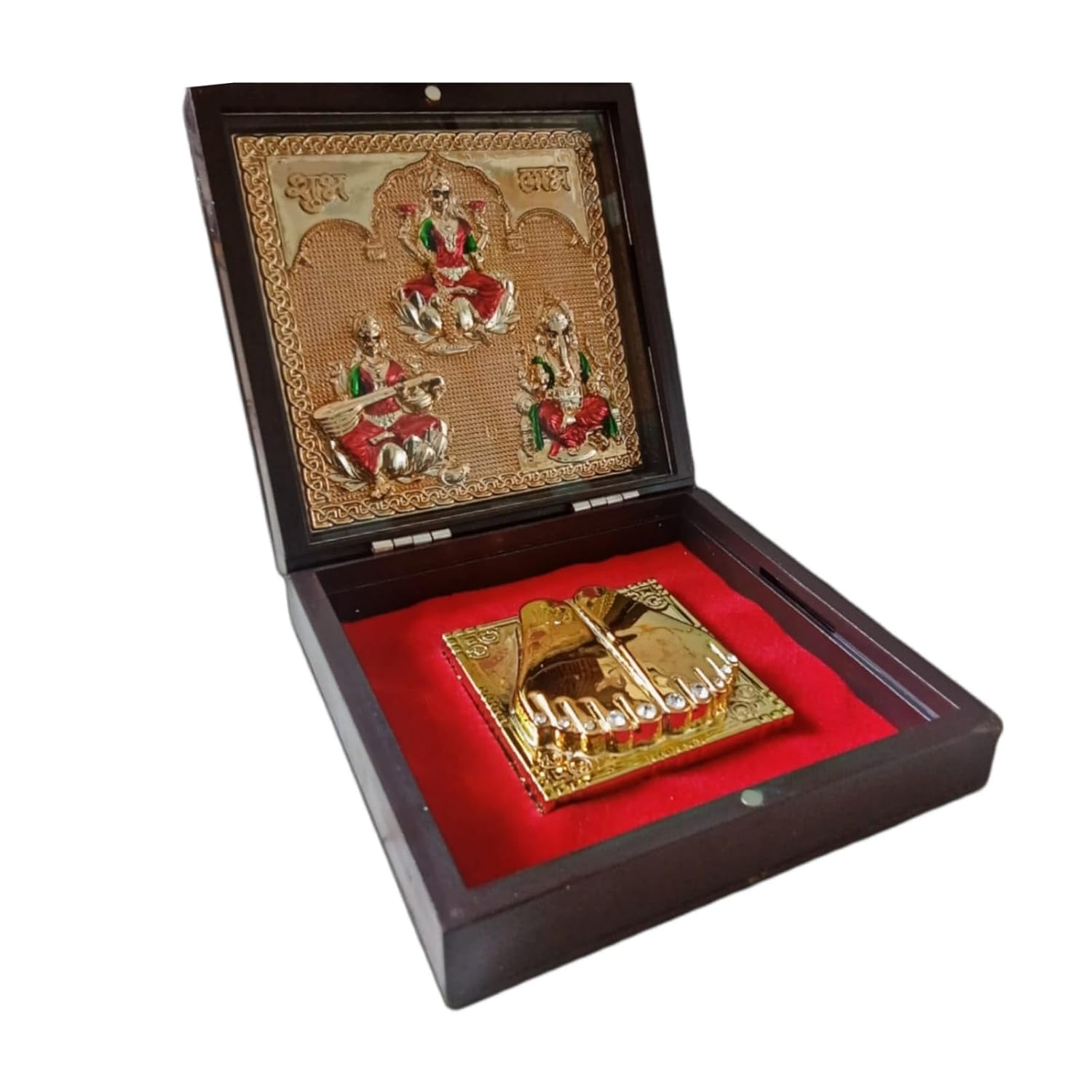 TLBS Maa Laxmi Ganesh Saraswati Photo Frame with Charan Paduka Religious Frame