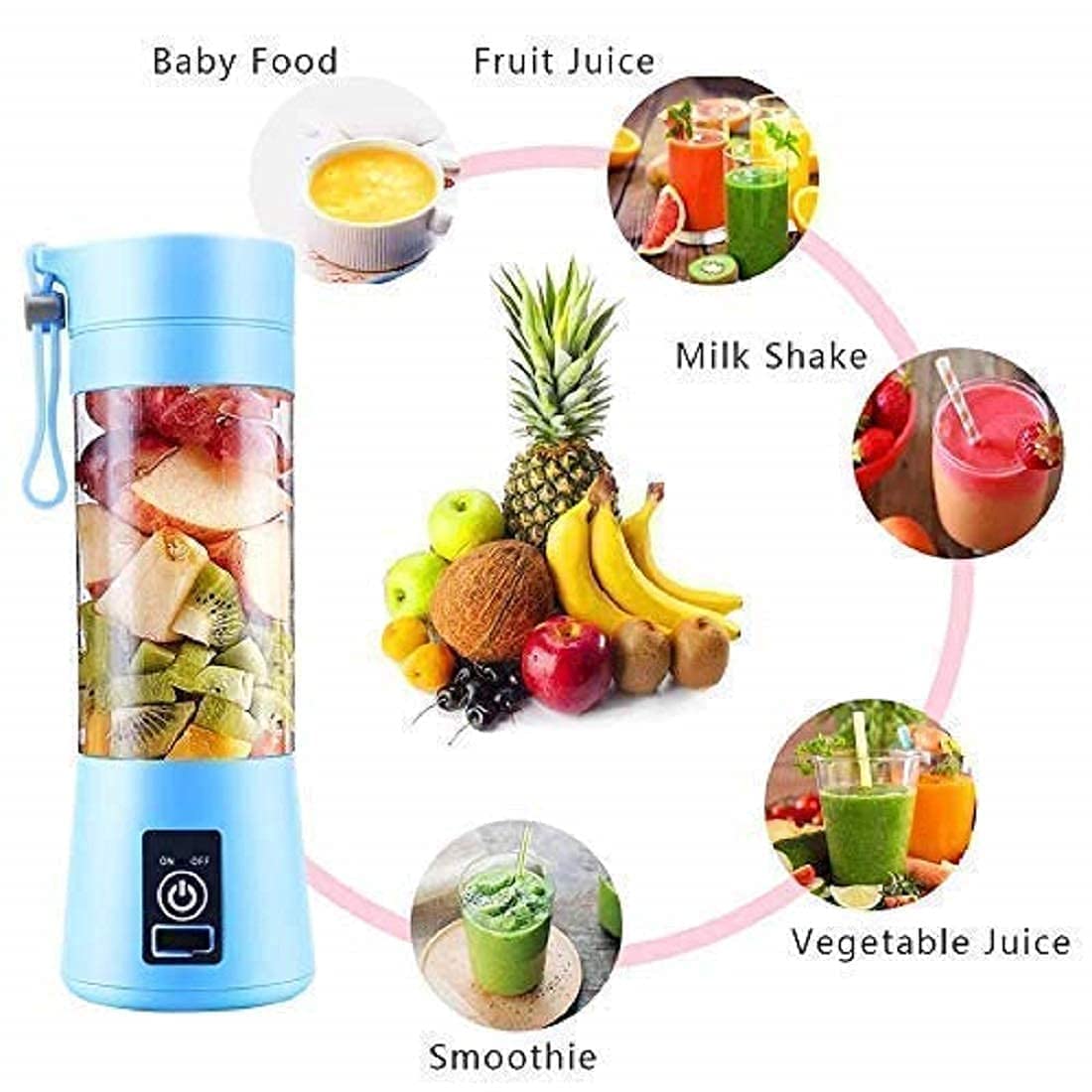 TLBS 6 Blades Juicer Rechargeable Portable Electric USB Juicer Bottle Blender for Making Juice,Travel Juicer for Fruits and Vegetables,Juice Maker Machine (Multicolour)