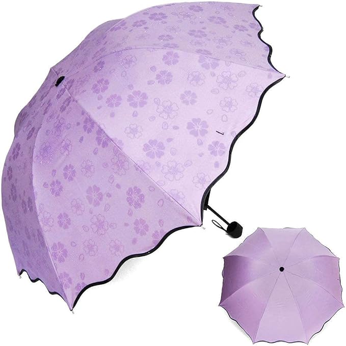 Magic Umbrella Changing Secret Blossoms Occur with Water Magic Print 3 Fold Umbrella for Girls, Women, Boys, Men & Children for UV, Sun & Rain