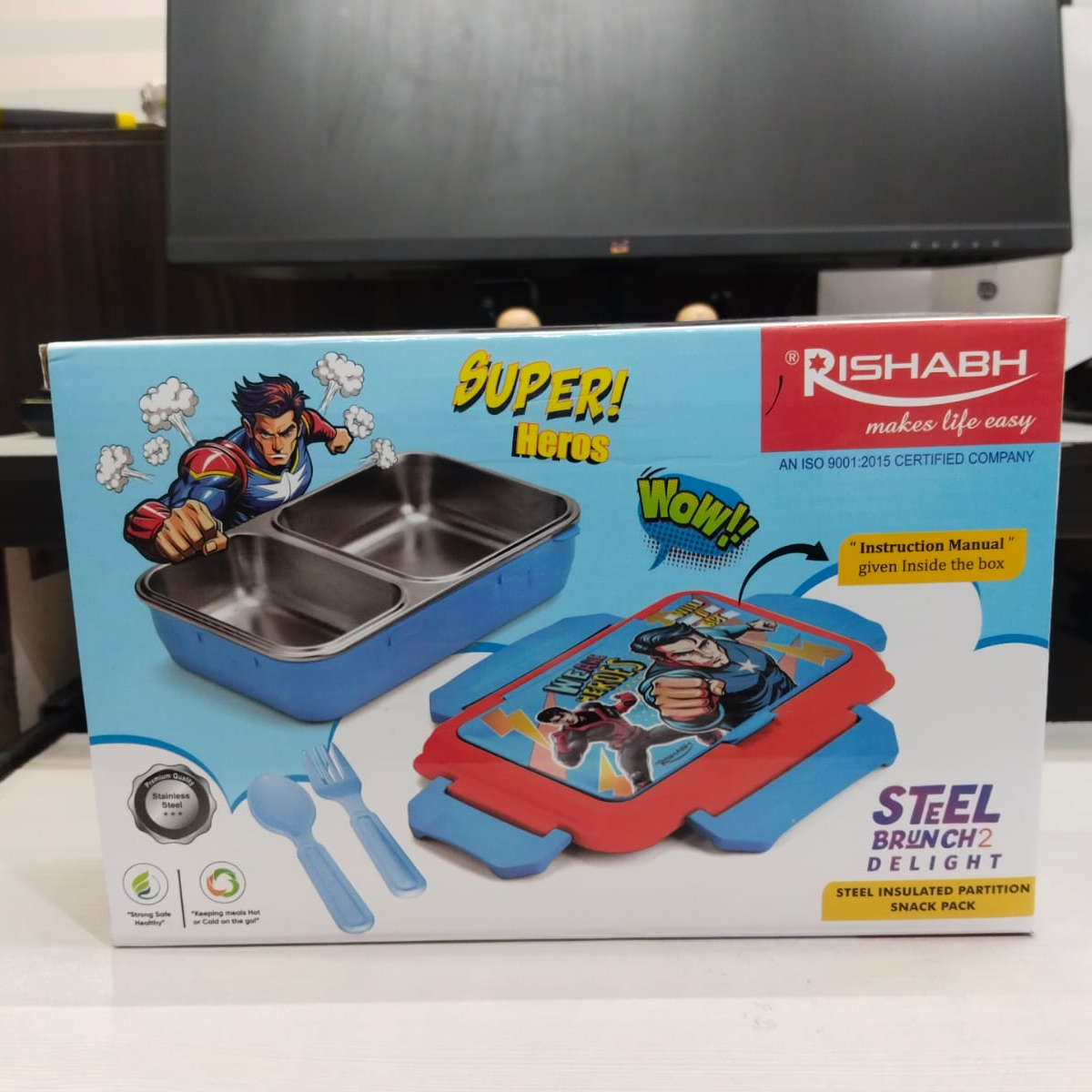 Rishabh Steel Brunch 2 Delight Lunchbox With Spoons for School and Office