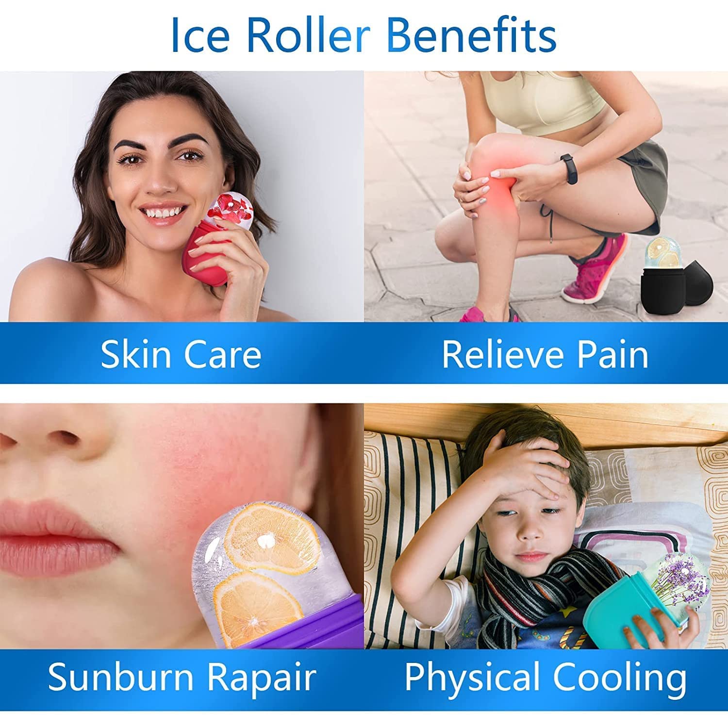 Ice Roller for Face and Eye,Food-Grade Leak-Proof Silicone Cube, Reusable Face Massage,Ice Mold for Face,Face Massager,Facial Beauty Ice Roller,Skin Care Tools