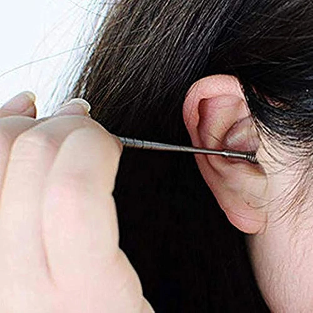 TLBS 6-in-1 Ear Wax Cleaner- Resuable Ear Cleaning Tools Leather Pouch - Ear Pick Wax Remover Tool Kit with Ear Curette Cleaner and Spring Ear Buds Cleaner Fit in Pocket Great for Traveling