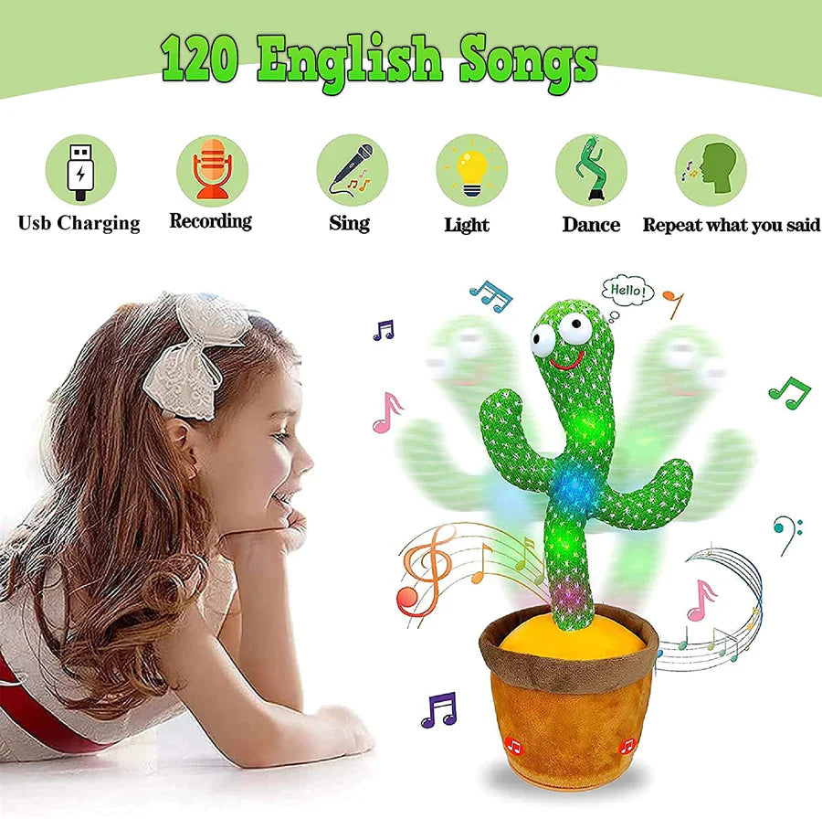 Dancing Cactus Toy for Babies Talking, Speaking, Recording | Repeat What You Say | Singing Electronic Pet for Toddlers | Swing and Sing Toy-Charger Cactus Toy Plant..