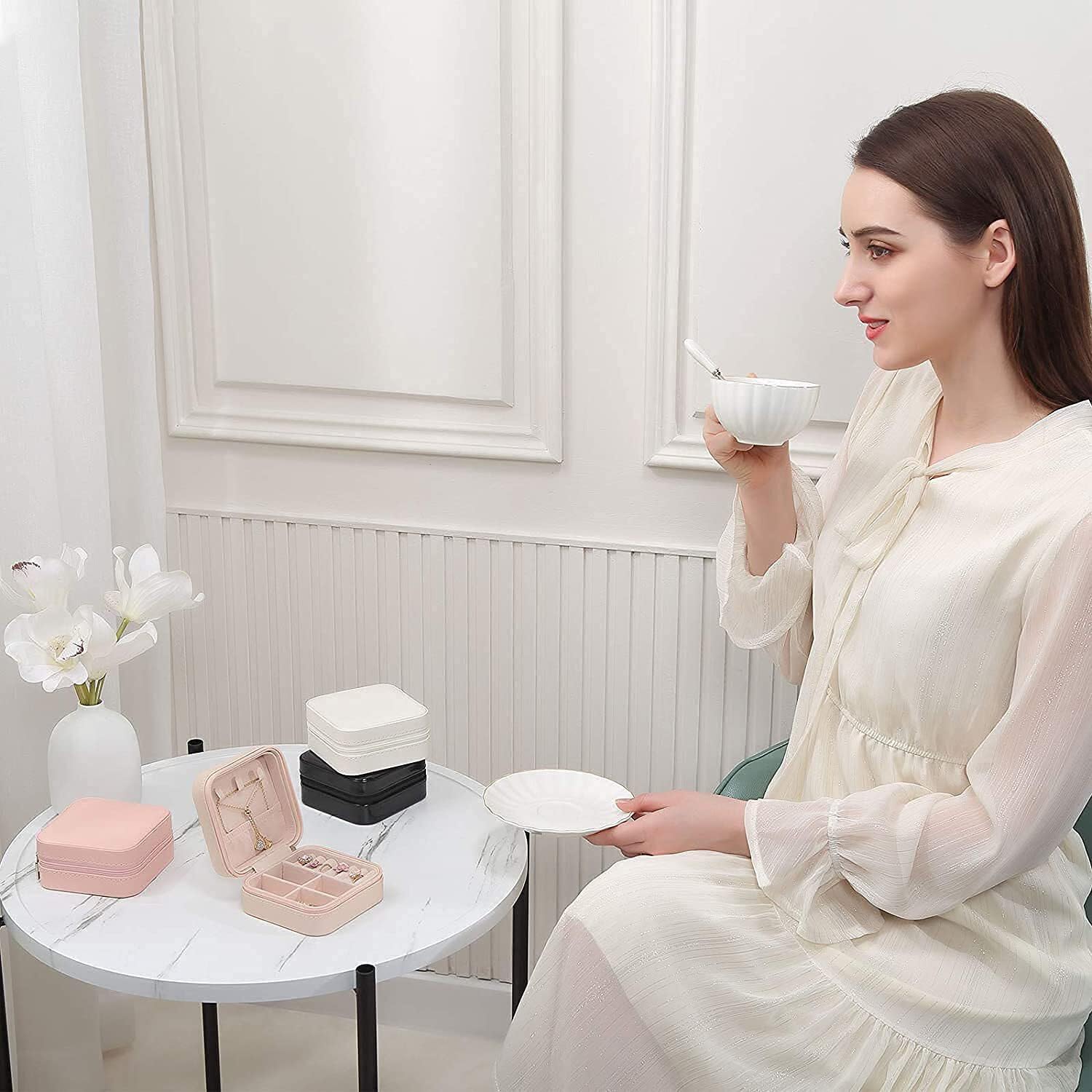 TLBS Leather Small Jewelry Box, Travel Portable Jewelry Case For Ring, Pendant, Earring, Necklace, Bracelet Organizer Storage Holder Boxes