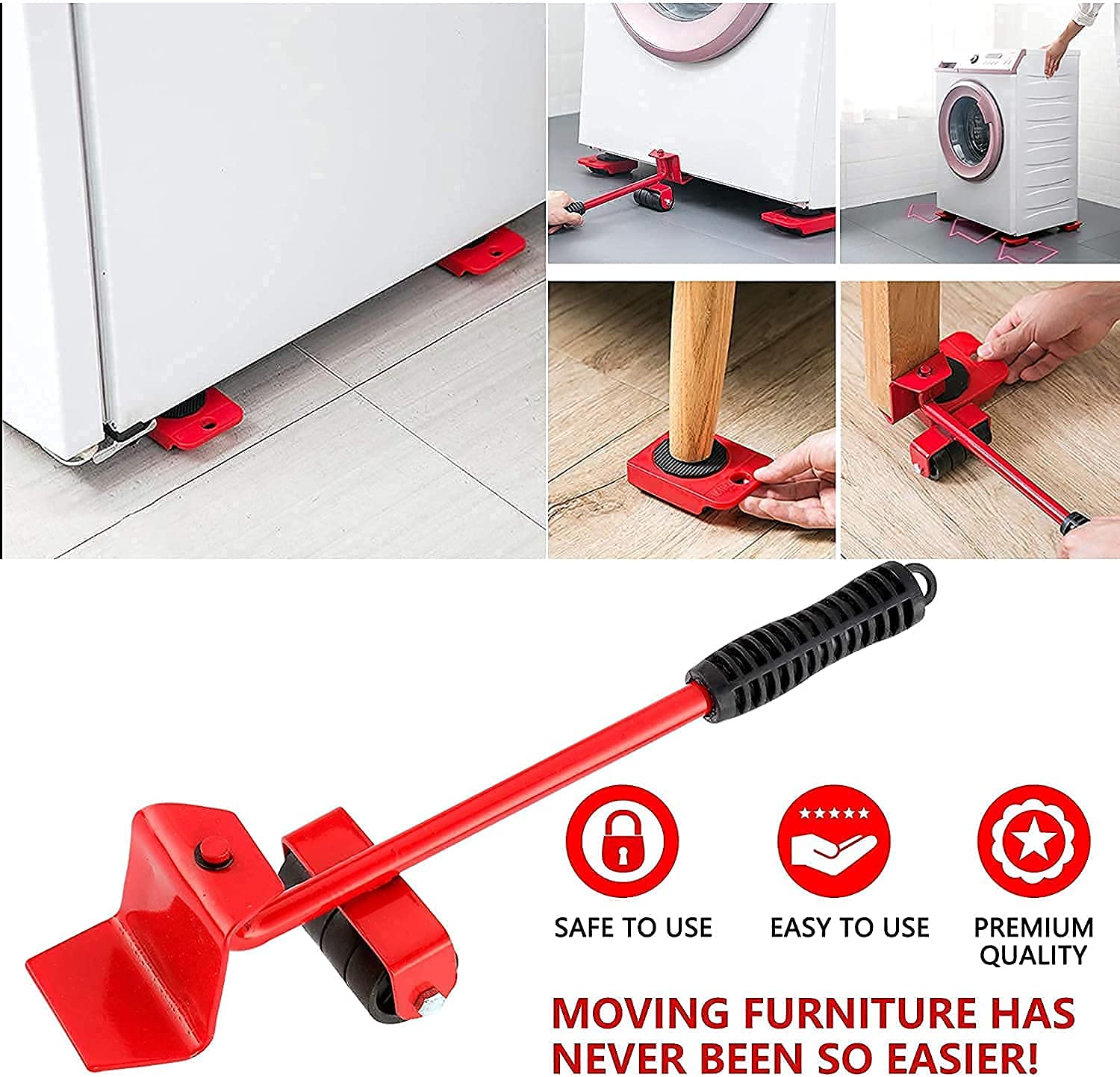 Furniture Lifter Mover Tool Set, Furniture Moving Roller Wheel Set for Washing Machines, Fridge,Sofa, Wardrobes Adjustable Height