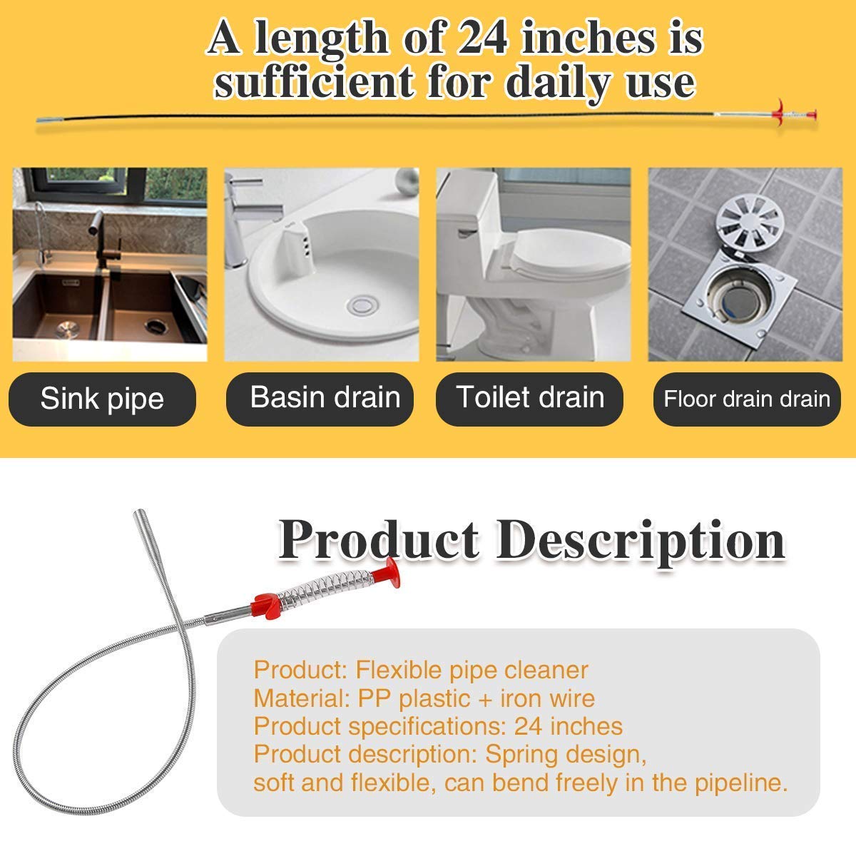 TLBS Metal Wire Brush Hand Kitchen Sink Cleaning Hook Sewer Dredging Device Spring Pipe Hair Dredging Tool
