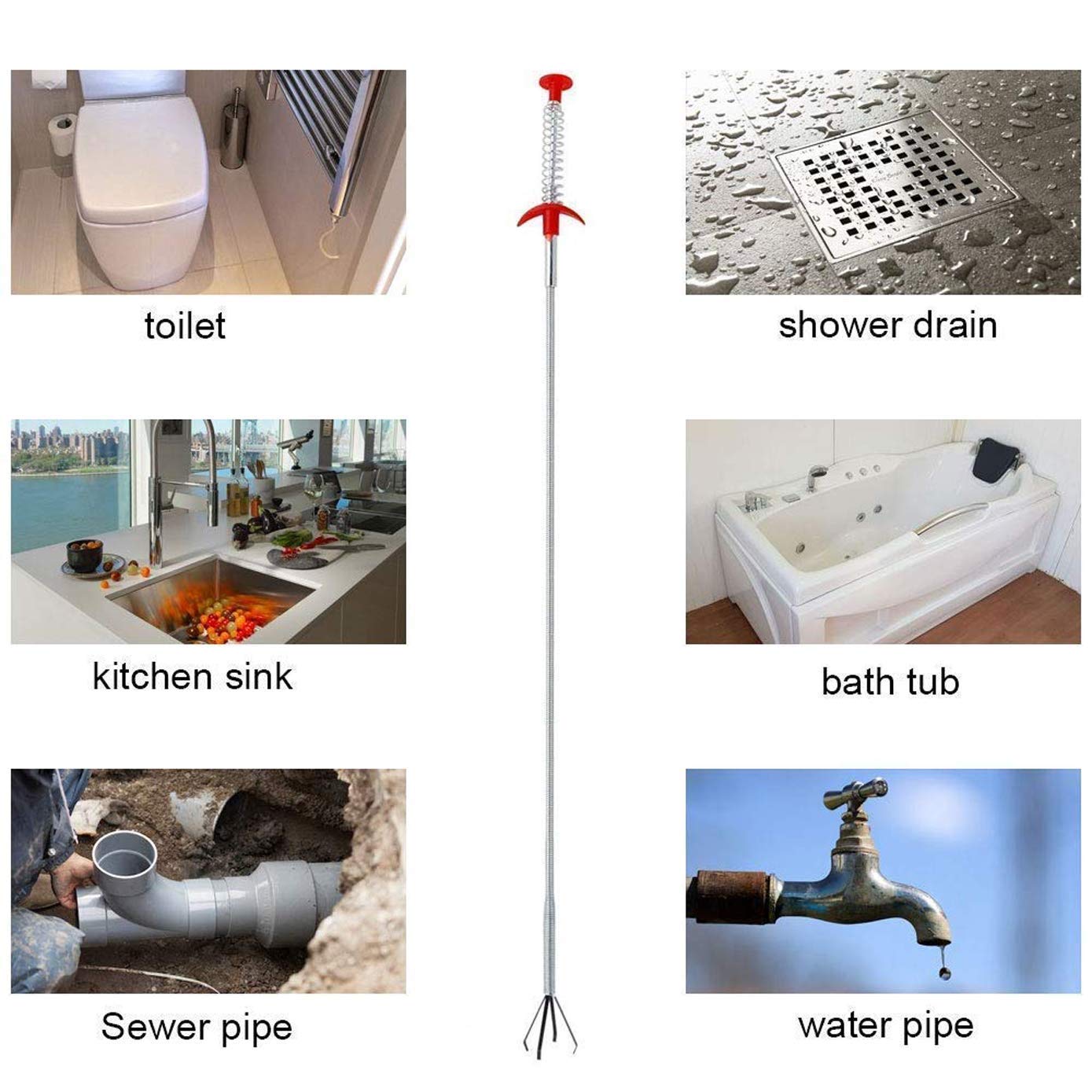 TLBS Metal Wire Brush Hand Kitchen Sink Cleaning Hook Sewer Dredging Device Spring Pipe Hair Dredging Tool