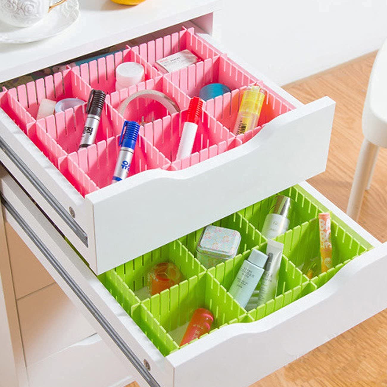 TLBS Drawer Divider Organizers, DIY Plastic Grid, Plastic Adjustable Drawer Dividers Makeup Socks, Underwear, Organizer for Clothes, Kitchen, Office