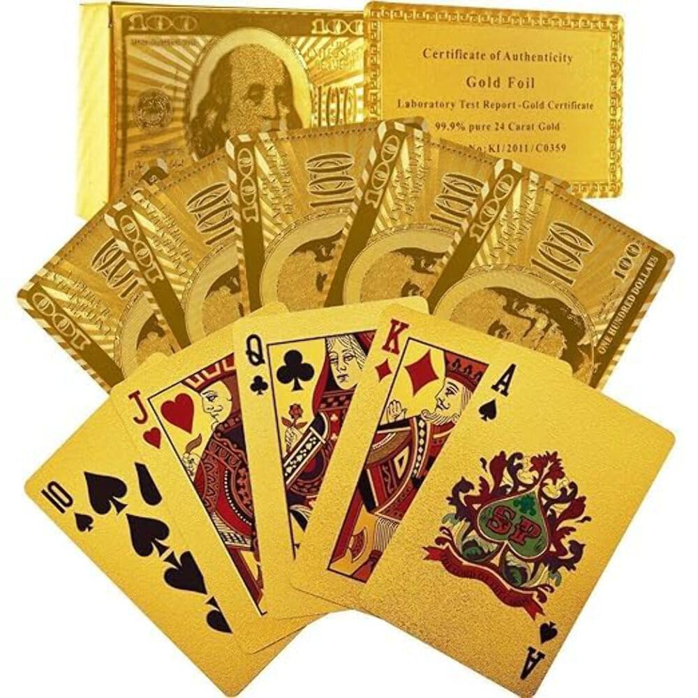 TLBS Gold Plated Poker Playing Cards, Classic PVC Poker Table Cards for Adults