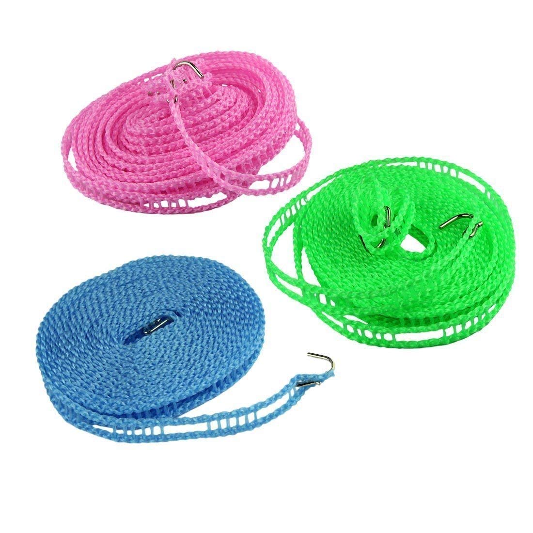 5 Meters Windproof Anti-Slip Clothes Washing Line Drying Nylon Rope with Hooks 5 Meter Nylon Clothesline Rope