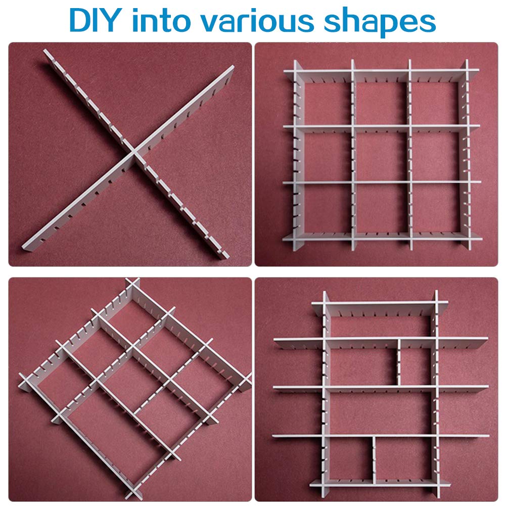 Drawer Divider Organizers, DIY Plastic Grid, Plastic Adjustable Drawer Dividers Makeup Socks, Underwear, Organizer for Clothes, Kitchen, Office