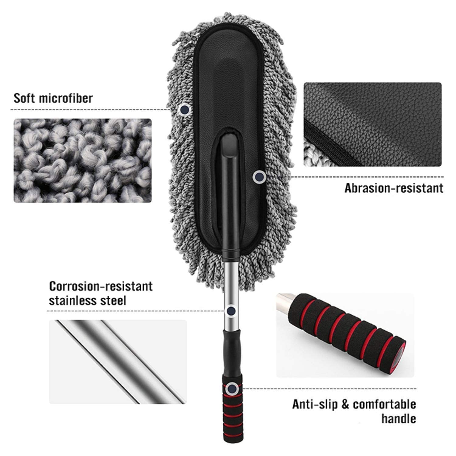 Car Duster, Extendable Long Handle Microfiber Car Cleaner Exterior Scratch Free Car Cleaning Tool