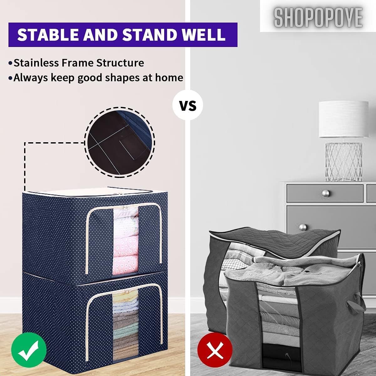 TLBS Storage Box for clothes, Cloth Storage box for wardrobe, cloth organisers storage box, saree boxes for storage Oxford Cloth material(66LTR.)