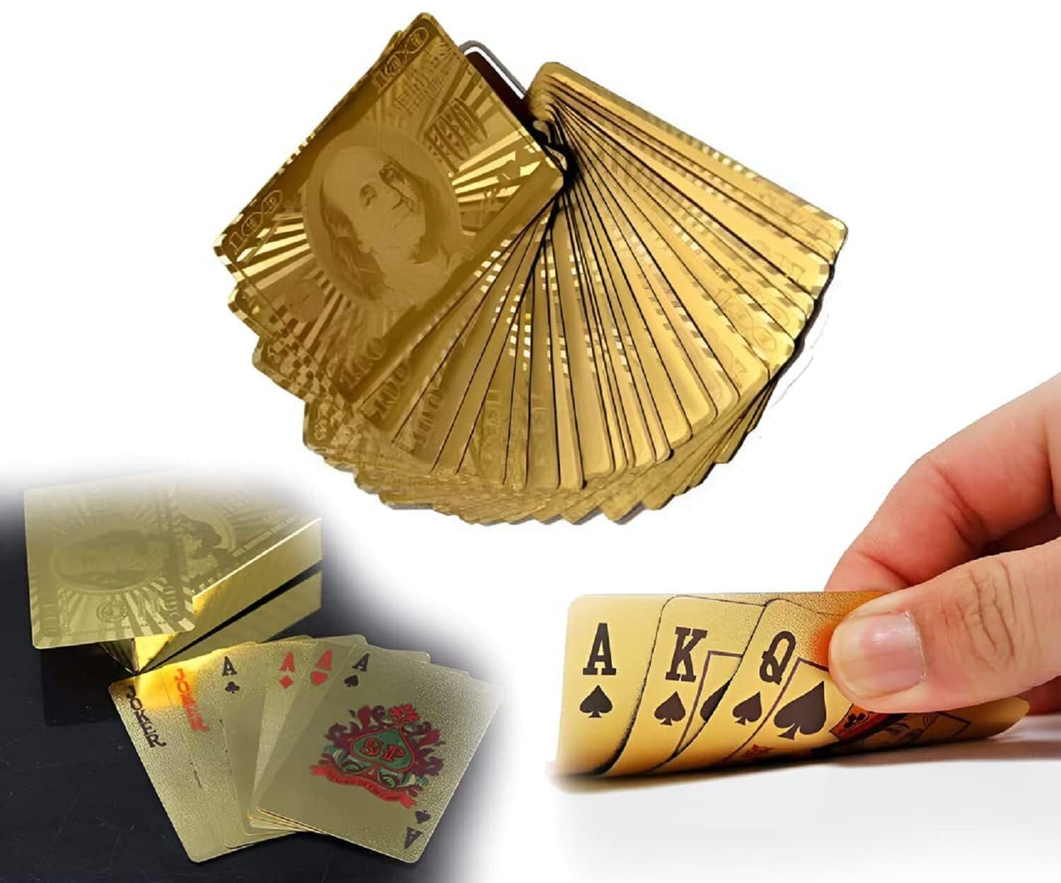 TLBS Gold Plated Poker Playing Cards, Classic PVC Poker Table Cards for Adults