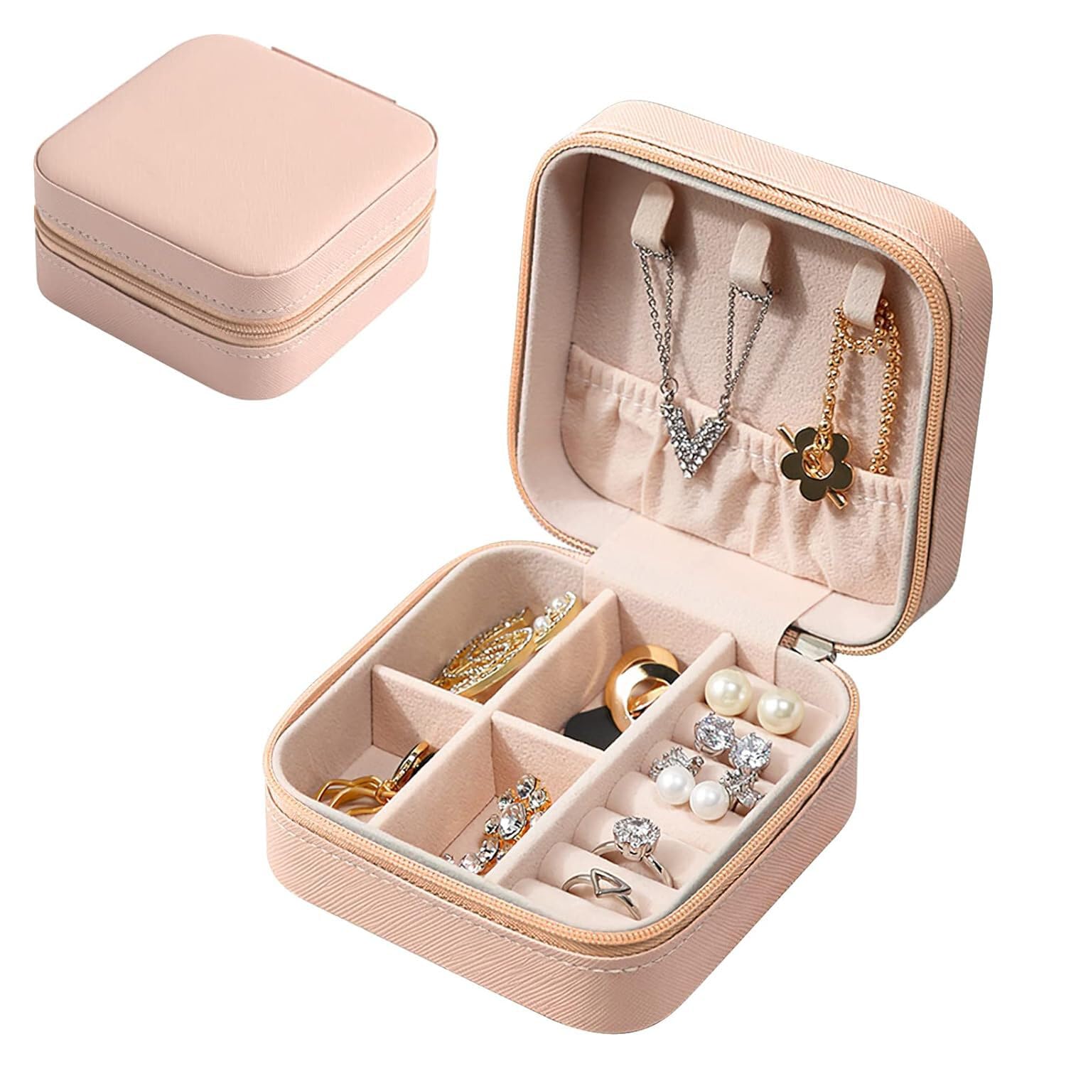 TLBS Leather Small Jewelry Box, Travel Portable Jewelry Case For Ring, Pendant, Earring, Necklace, Bracelet Organizer Storage Holder Boxes