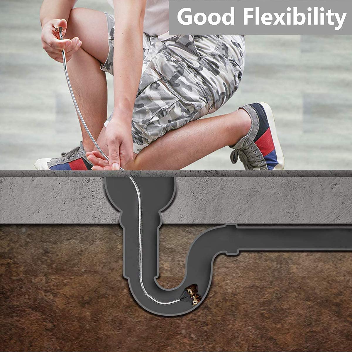 TLBS Metal Wire Brush Hand Kitchen Sink Cleaning Hook Sewer Dredging Device Spring Pipe Hair Dredging Tool