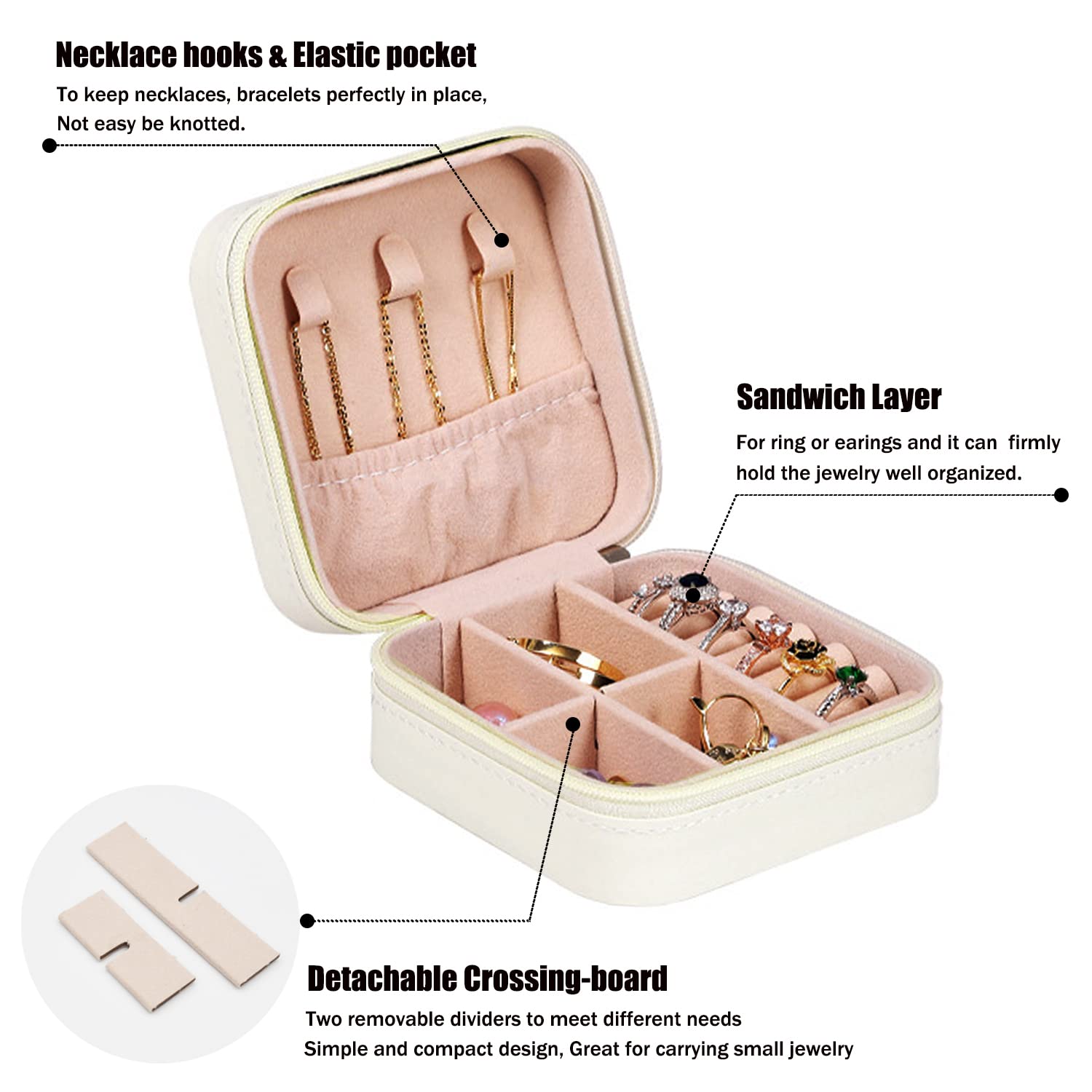 Leather Small Jewelry Box, Travel Portable Jewelry Case For Ring, Pendant, Earring, Necklace, Bracelet Organizer Storage Holder Boxes