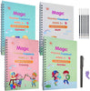 Magic Practice Copybook for Kids, Handwriting Workbook, Reusable Writing Practice Book for Preschools- Alphabet Number Math Drawing Groove Copybook | 4 Books with Pens, Refills