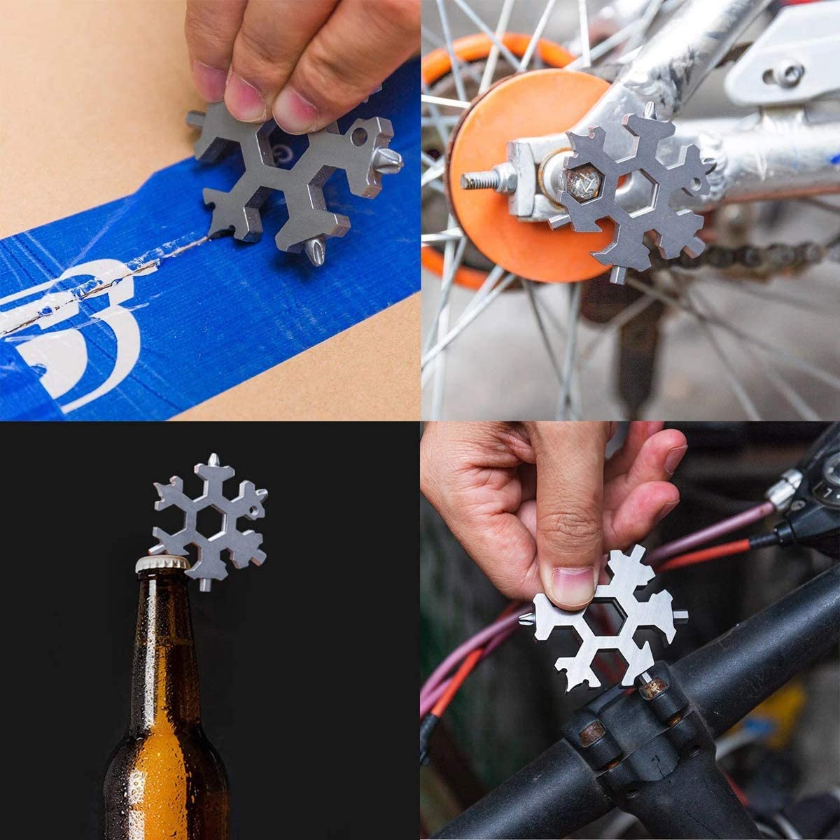 18 in 1 Stainless Steel Snowflake Multi Tool, Durable and Portable, Essential Key Chain, Pocket Bottle Opener, Pocket Wrench