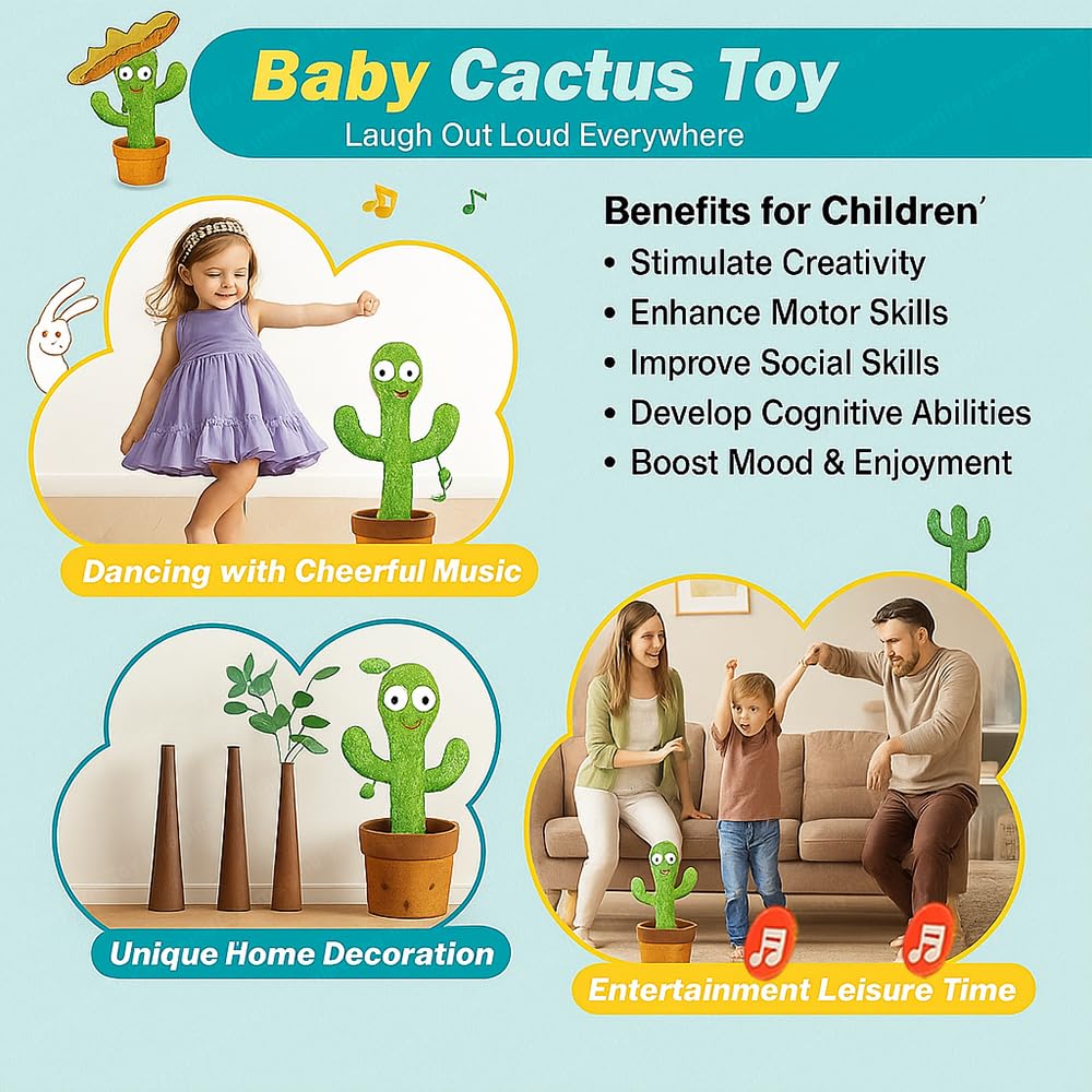 TLBS Dancing Cactus Toy for Babies Talking, Speaking, Recording | Repeat What You Say | Singing Electronic Pet for Toddlers | Swing and Sing Toy-Charger Cactus Toy Plant..