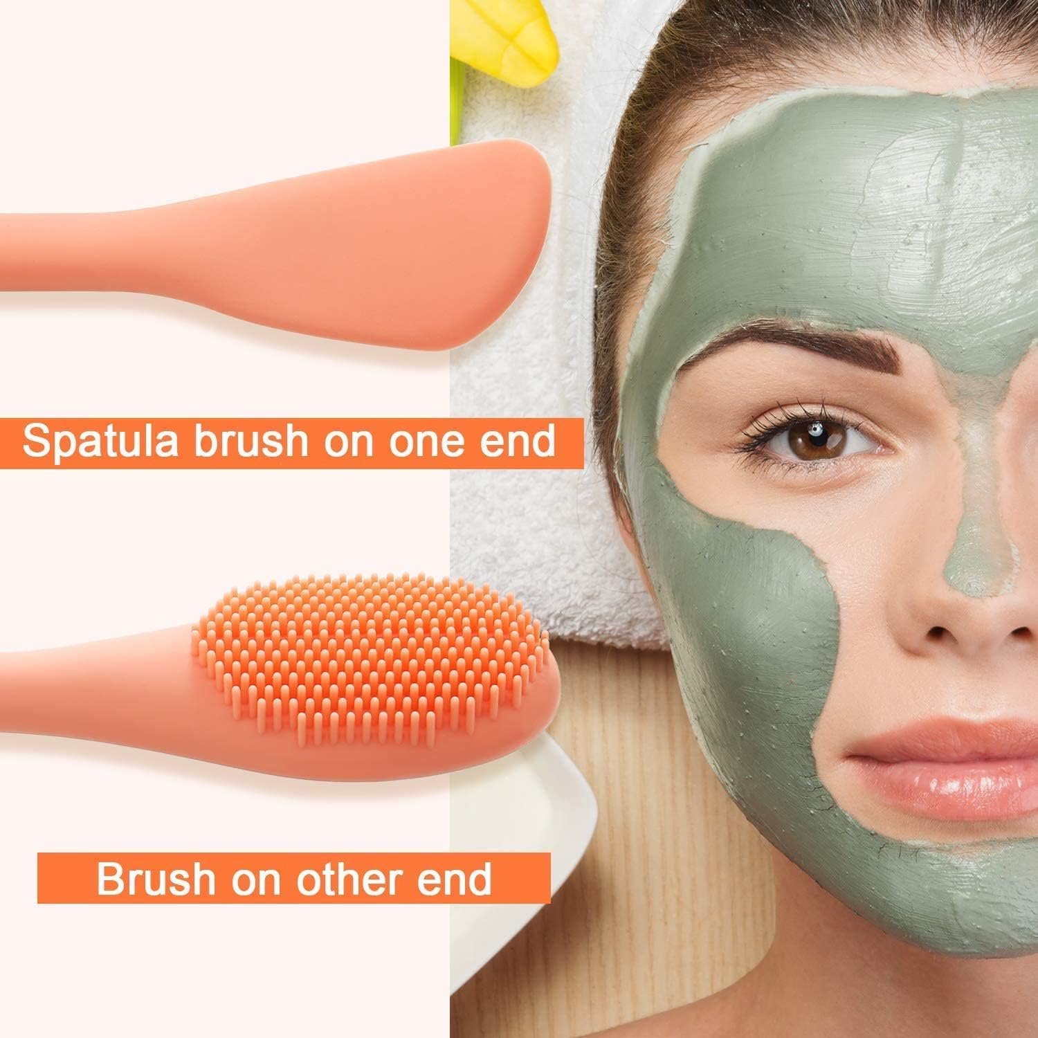 TLBS Beauty Silicone Face Mask Applicator Makeup Brush Double-Ended Facial Mask Brush for Mud, Clay, Charcoal Mixed Mask，Soft Makeup Beauty Brush Tools for Apply Cream, Lotion (1PC Multi Color)