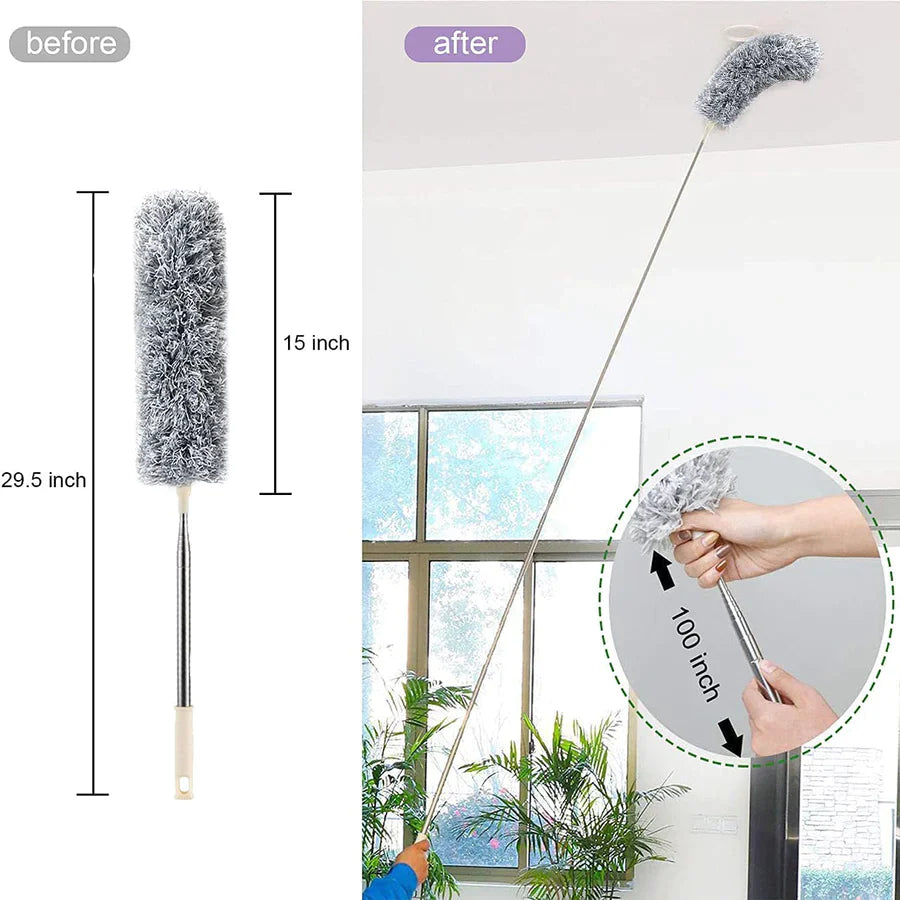 TLBS Fan Cleaning Mop Microfiber Duster with Extension Pole(Stainless Steel), Extra Long 100 inches, with Bendable Head, Extendable Duster for Cleaning High Ceiling Fan