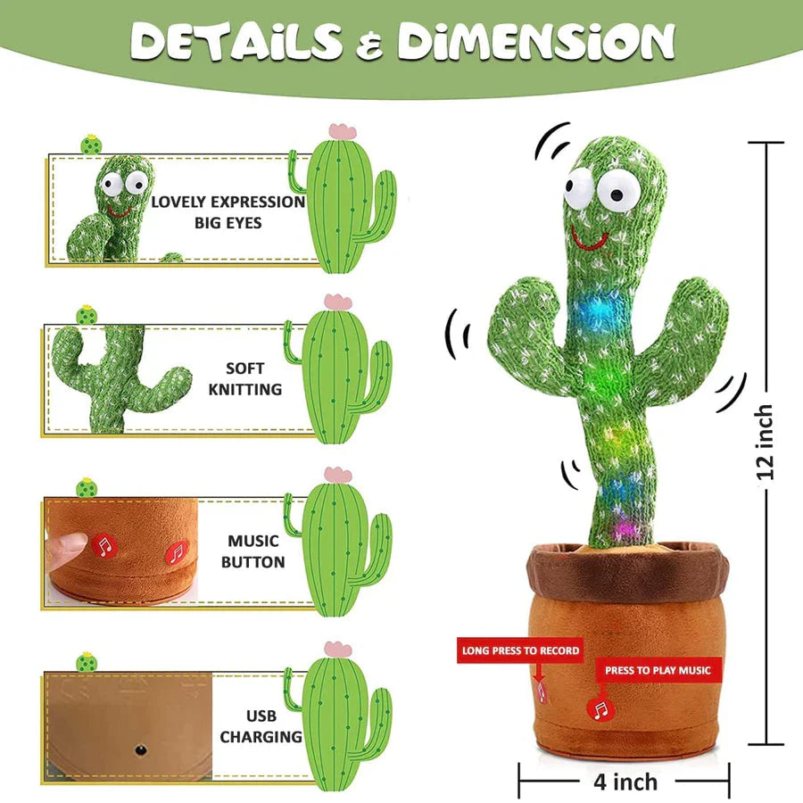 Dancing Cactus Toy for Babies Talking, Speaking, Recording | Repeat What You Say | Singing Electronic Pet for Toddlers | Swing and Sing Toy-Charger Cactus Toy Plant..