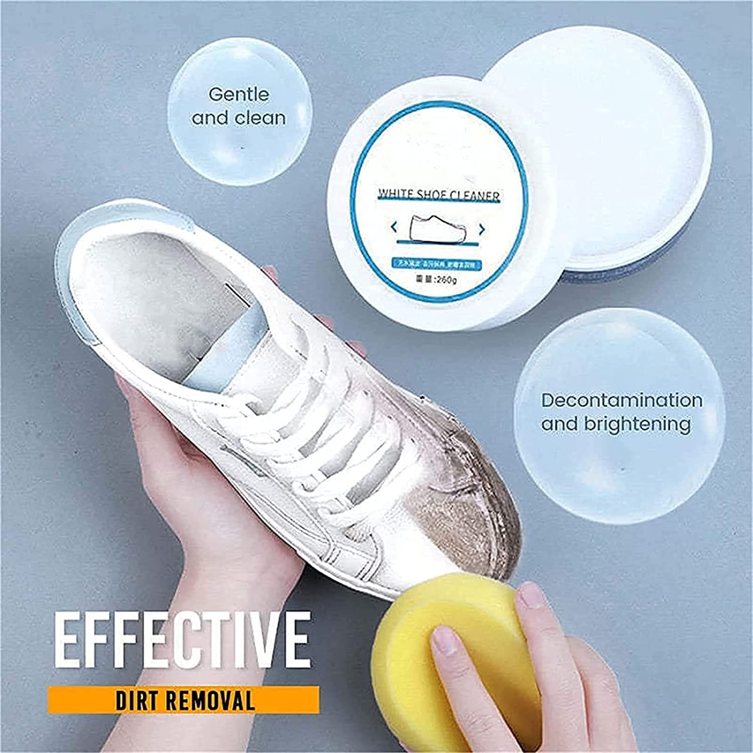 White Shoe Cleaning Cream, Stain Cleansing Cream for Shoe, Re-Color and Polish Smooth Leather Shoes and Boots, Sneaker Cleaner White Shoes 260 grm