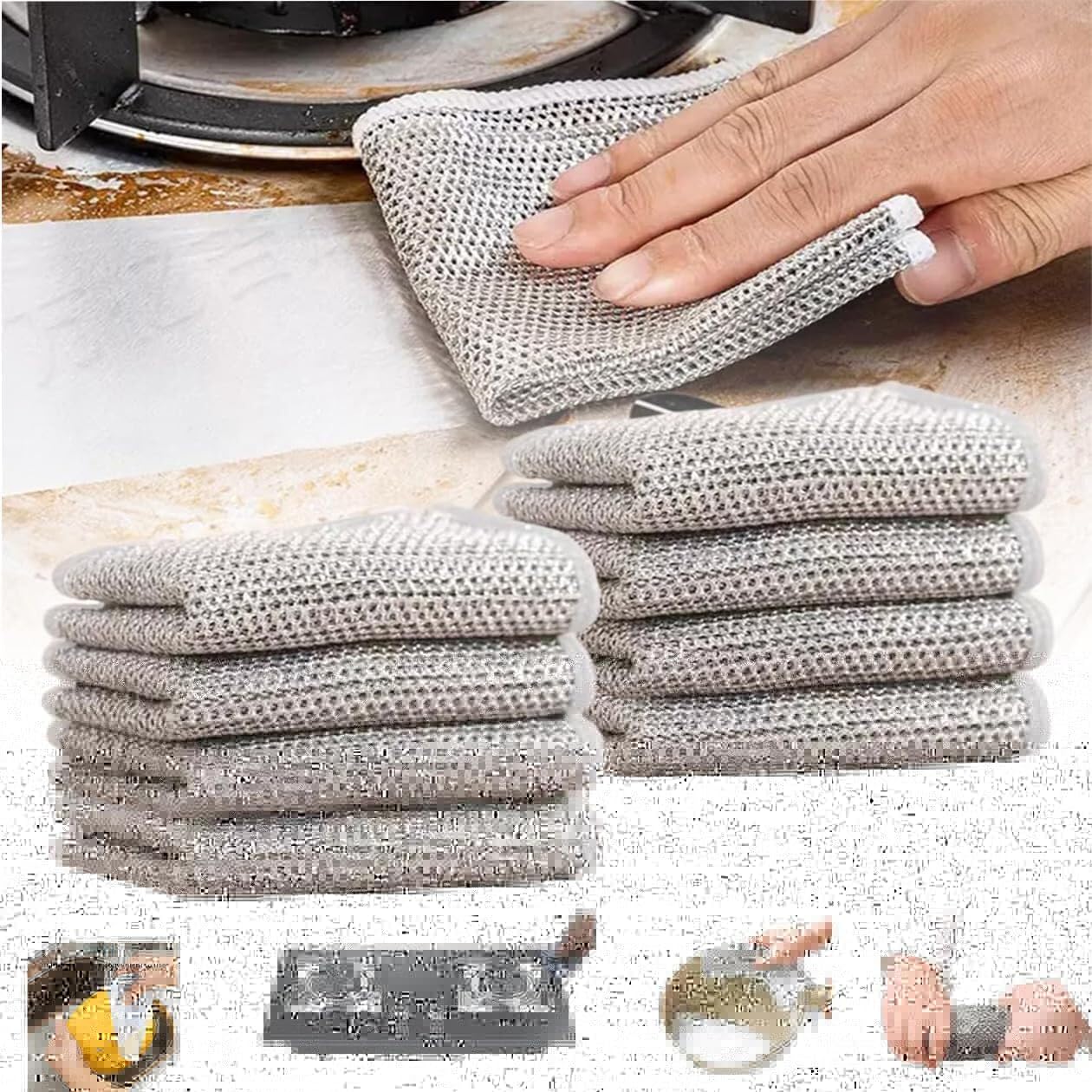 TLBS Non-Scratch Wire Dishcloth, Steel Wire Dish Towel, Multipurpose Wire Dishwashing Rags for Wet and Dry, Scrubs & Cleans for Dishes - 10 PCS