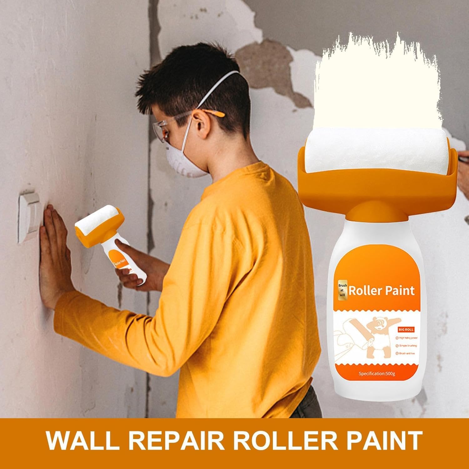TLBS Wall Repair Roller Paint Household Supply Cleaning Tool Water Based Latex DIY Renovation with Roller Multifunctional Paint Roller for Cracks (500g)