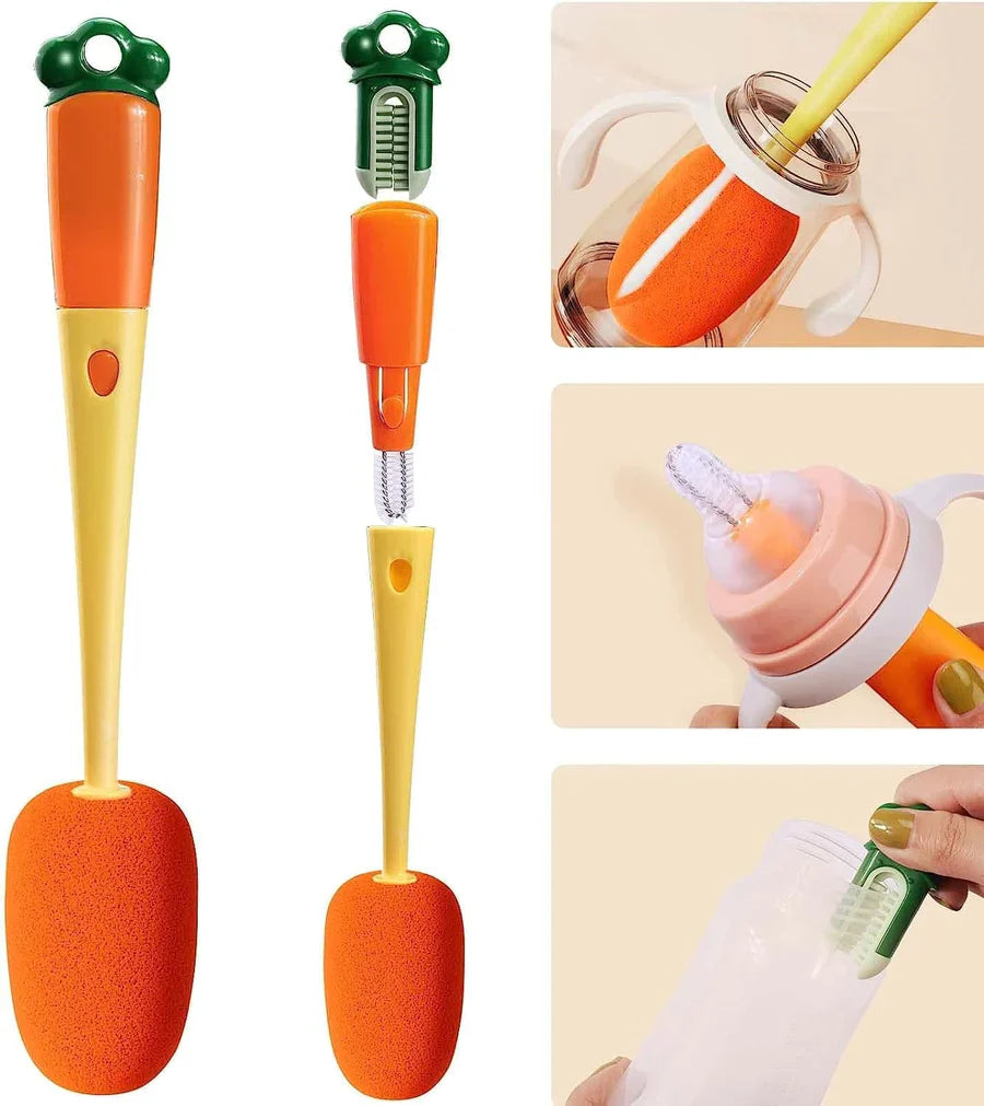 3 in 1 Multi Bottle Cleaning Brush,Sponge Baby Bottle Brush, Cup Lid Gap Bottle Cleaner Brush Cleaning Brush, Multifunctional Cup Brush with Long Handle for Water Bottles, Tumblers