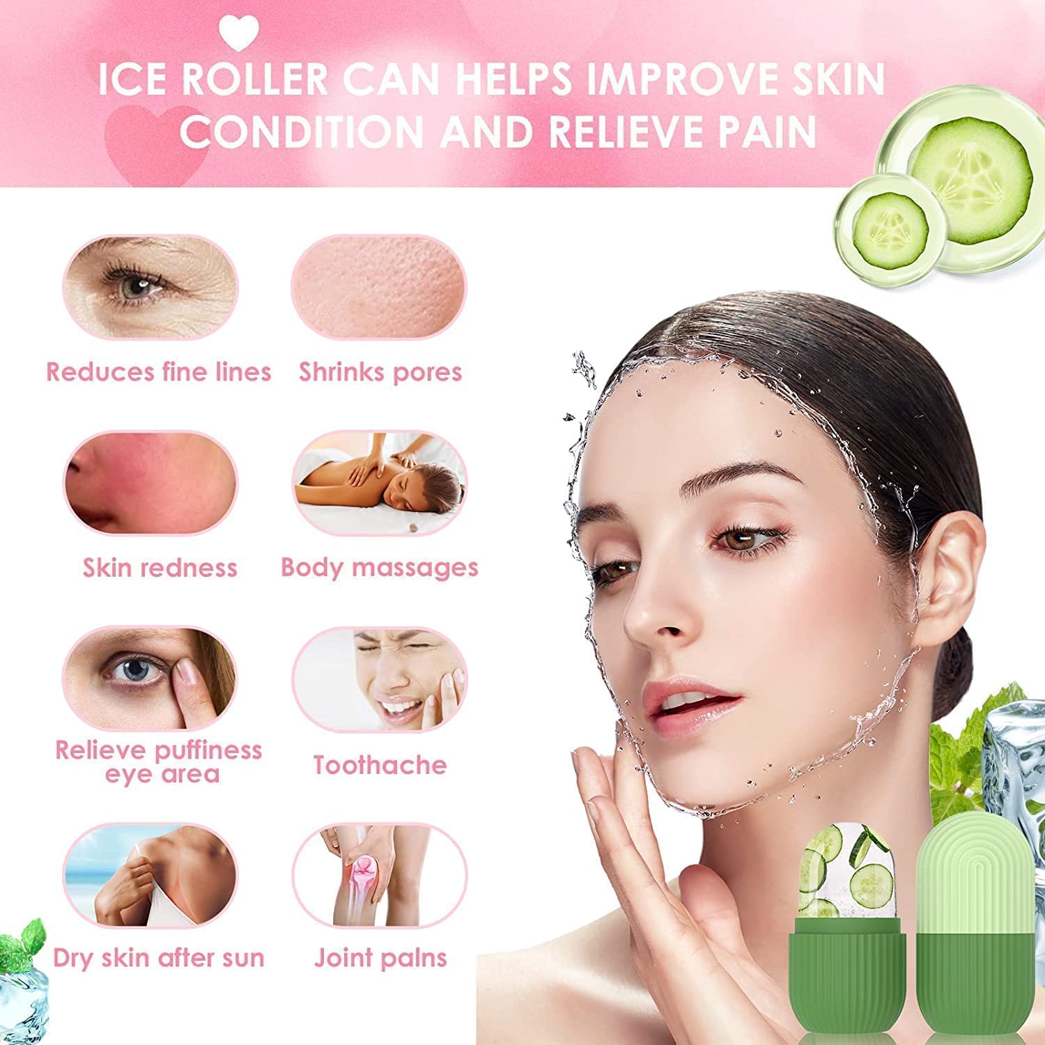 Ice Roller for Face and Eye,Food-Grade Leak-Proof Silicone Cube, Reusable Face Massage,Ice Mold for Face,Face Massager,Facial Beauty Ice Roller,Skin Care Tools