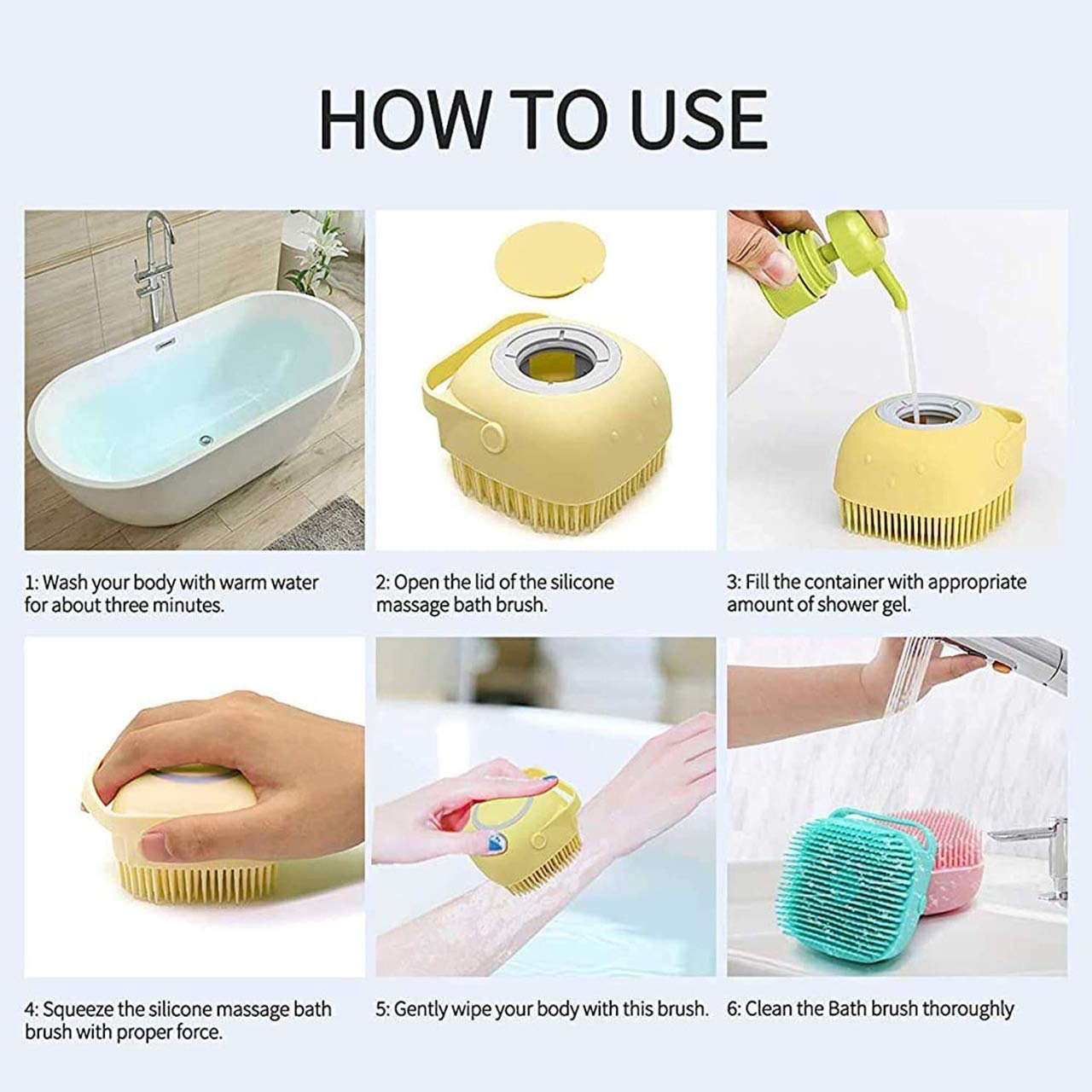 TLBS Silicone Massage Bath Body Brush Soft Silicone Bath Shower Massage Body Cleaning Bath Brush With Shampoo Dispenser