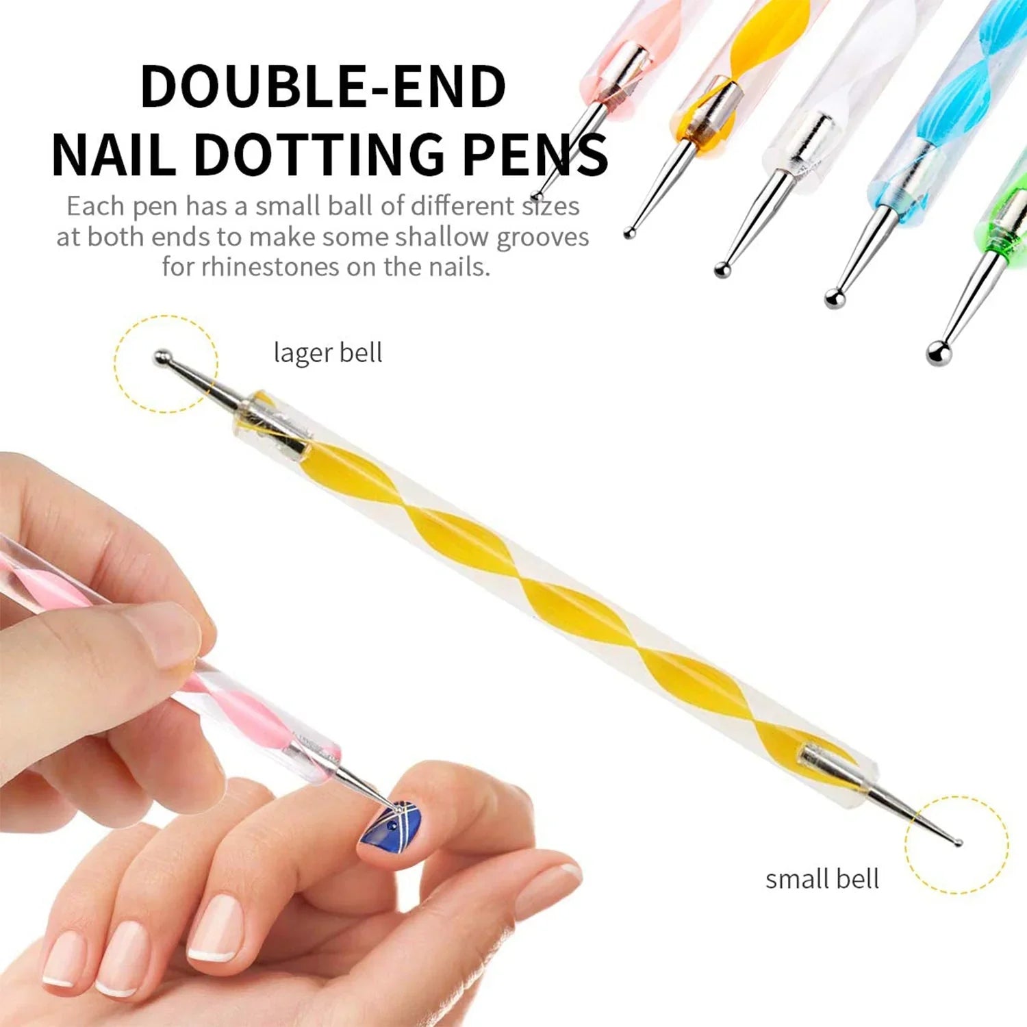 5 pieces Nail Art Dotting Marbleizing Tool Pen for Nail Decoration Stamping (Multicolour)