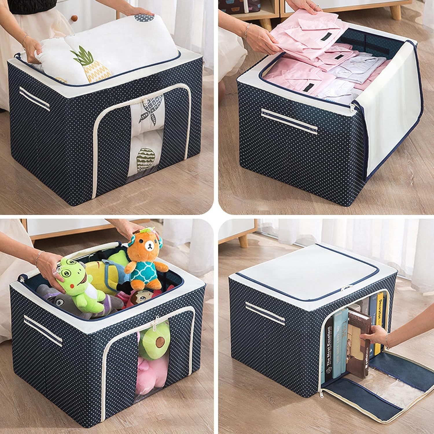 TLBS Storage Box for clothes, Cloth Storage box for wardrobe, cloth organisers storage box, saree boxes for storage Oxford Cloth material(66LTR.)