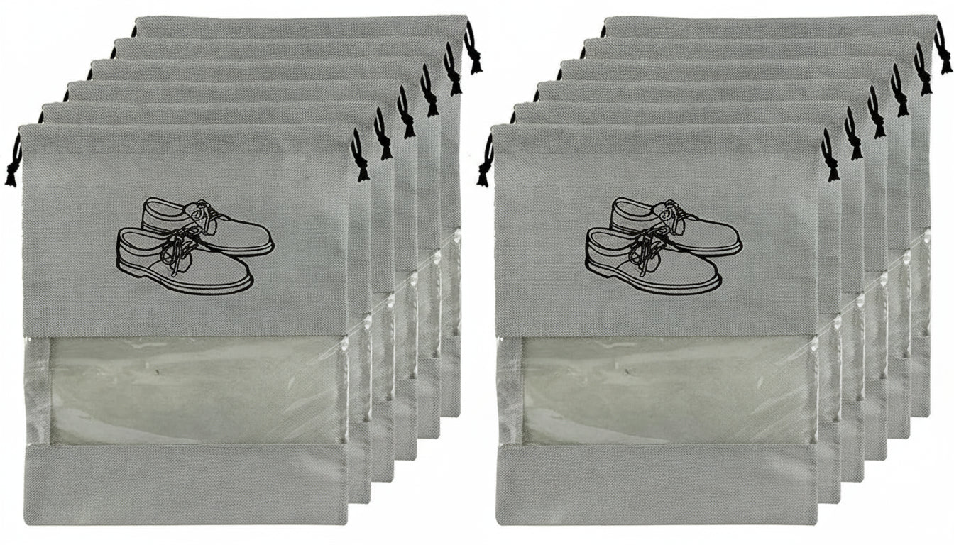 TLBS Shoe Cover/String Bag Organizer|Shoe Print & Non Woven Material|Transparent Window|Size 43 x 30 Cm (PREMIUM) (8 pcs)