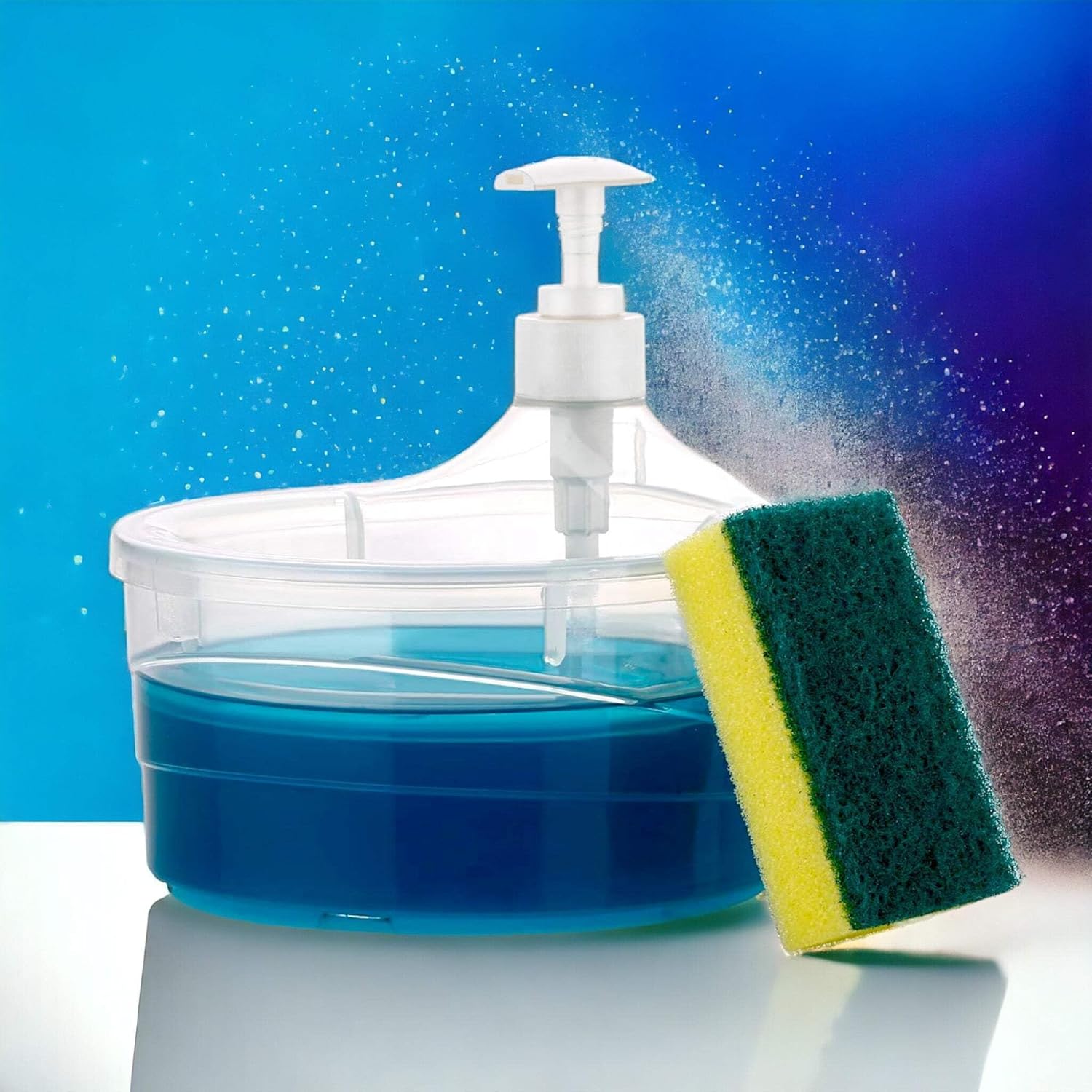 TLBS Soap Dispenser and Scrubber Holder Practical Kitchen Automatic Detergent Dispenser with Sponge 2 in 1 Dishwasher Pump Dispenser Press for Home(Big Size)