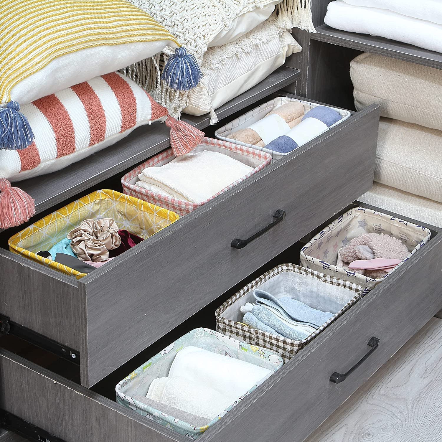 Foldable Storage Box Canvas Fabric Baskets For Organizing With Handles, Rectangle Small Storage Box, Cube, Foldable Multipurpose Storage Box, Closet, Desk, Baby Storage Organizer (Mulicolor)