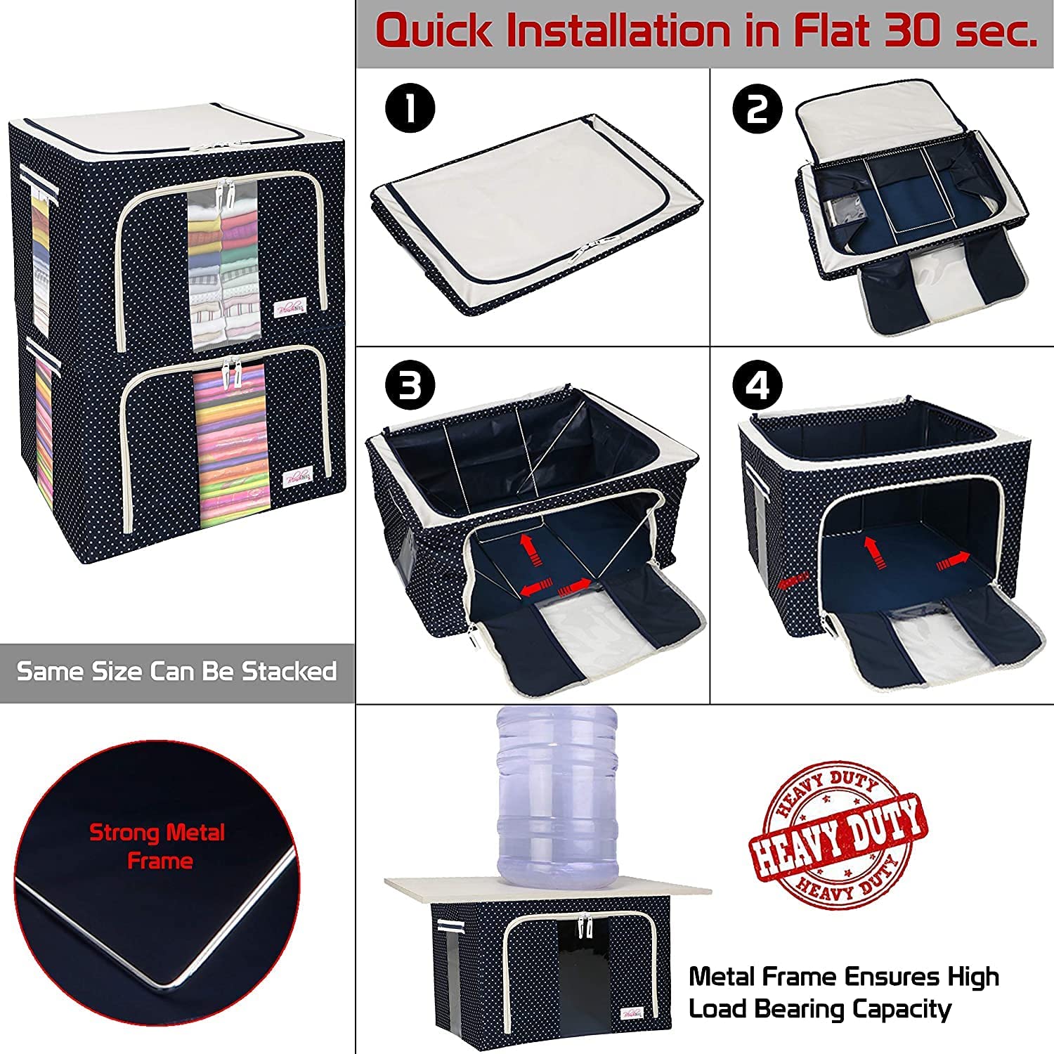 TLBS Storage Box for clothes, Cloth Storage box for wardrobe, cloth organisers storage box, saree boxes for storage Oxford Cloth material(66LTR.)