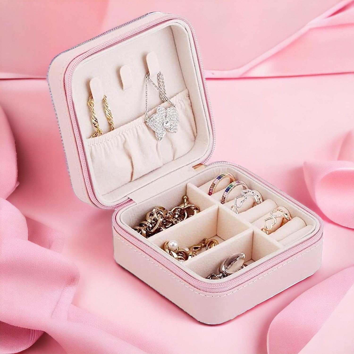 TLBS Leather Small Jewelry Box, Travel Portable Jewelry Case For Ring, Pendant, Earring, Necklace, Bracelet Organizer Storage Holder Boxes