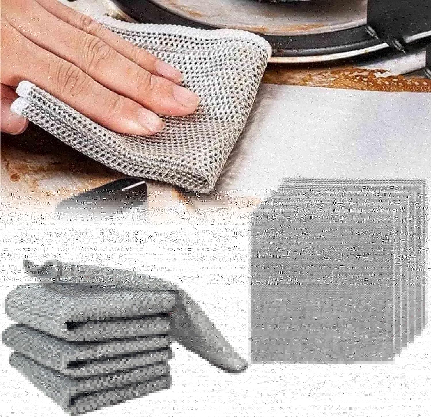 Non-Scratch Wire Dishcloth, Steel Wire Dish Towel, Multipurpose Wire Dishwashing Rags for Wet and Dry, Scrubs & Cleans for Dishes - 10 PCS