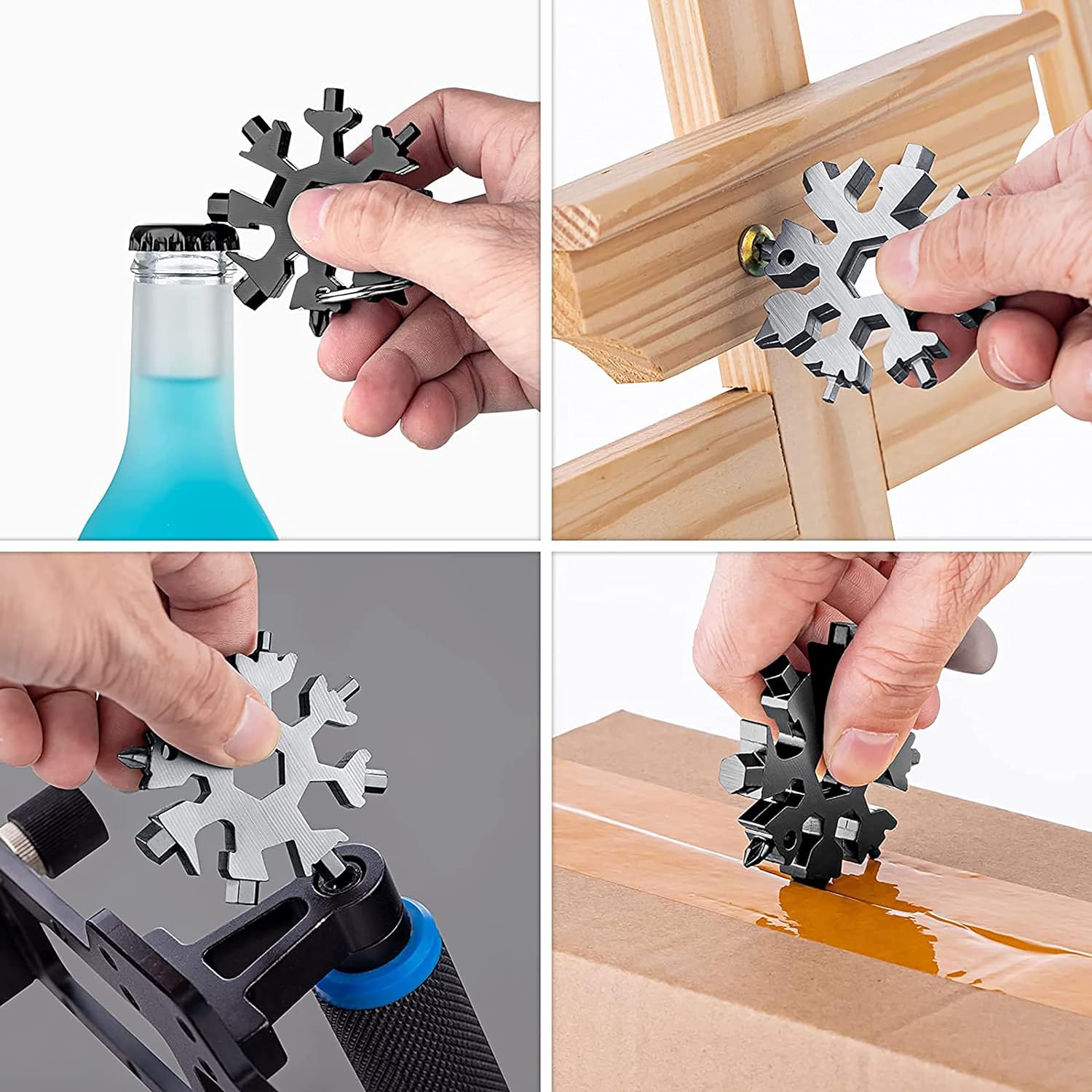 18 in 1 Stainless Steel Snowflake Multi Tool, Durable and Portable, Essential Key Chain, Pocket Bottle Opener, Pocket Wrench