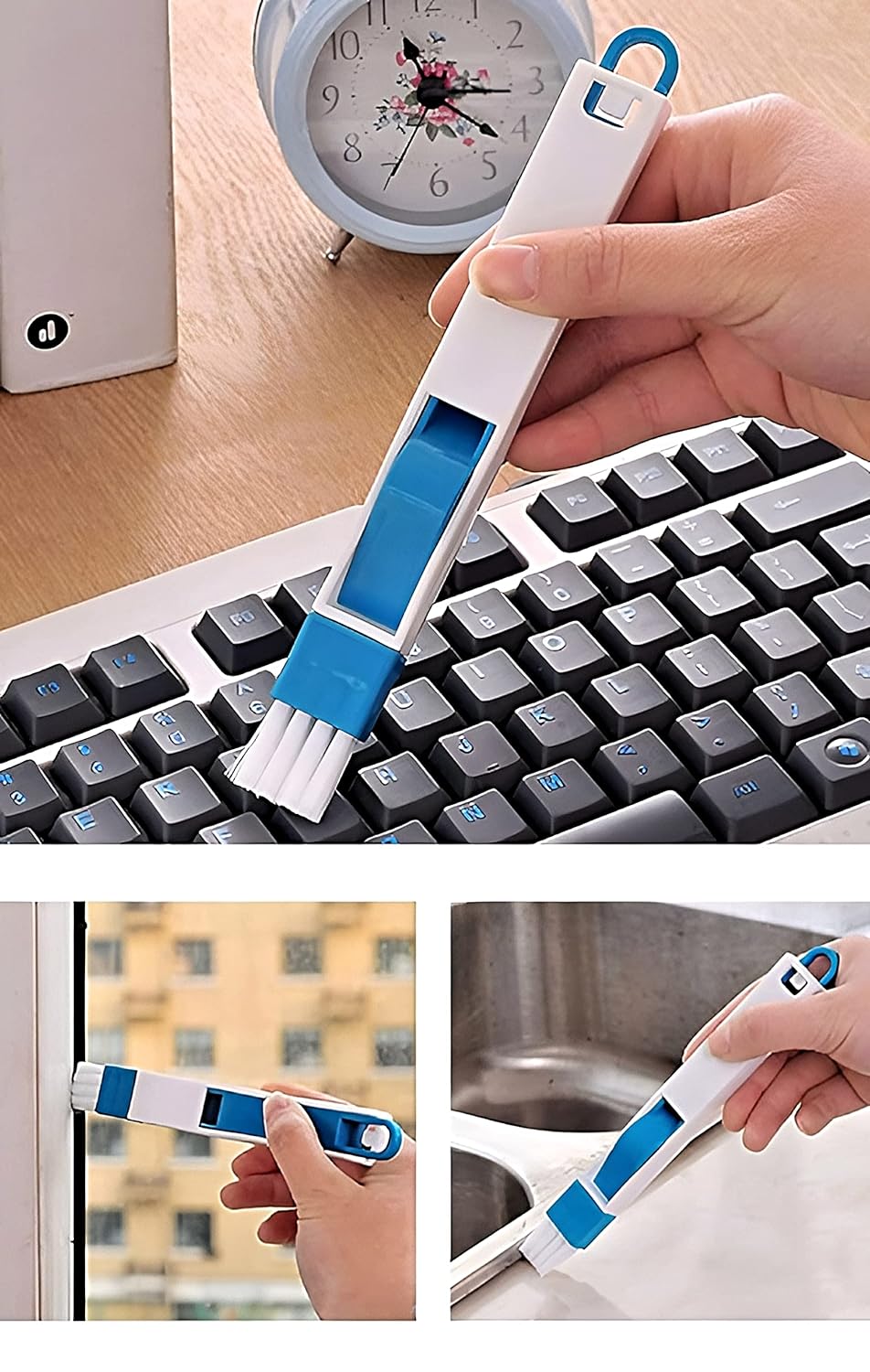 2 in 1 Multi Function Plastic Window Slot Keyboard Wardrobe Dust Removal Cleaning Brush