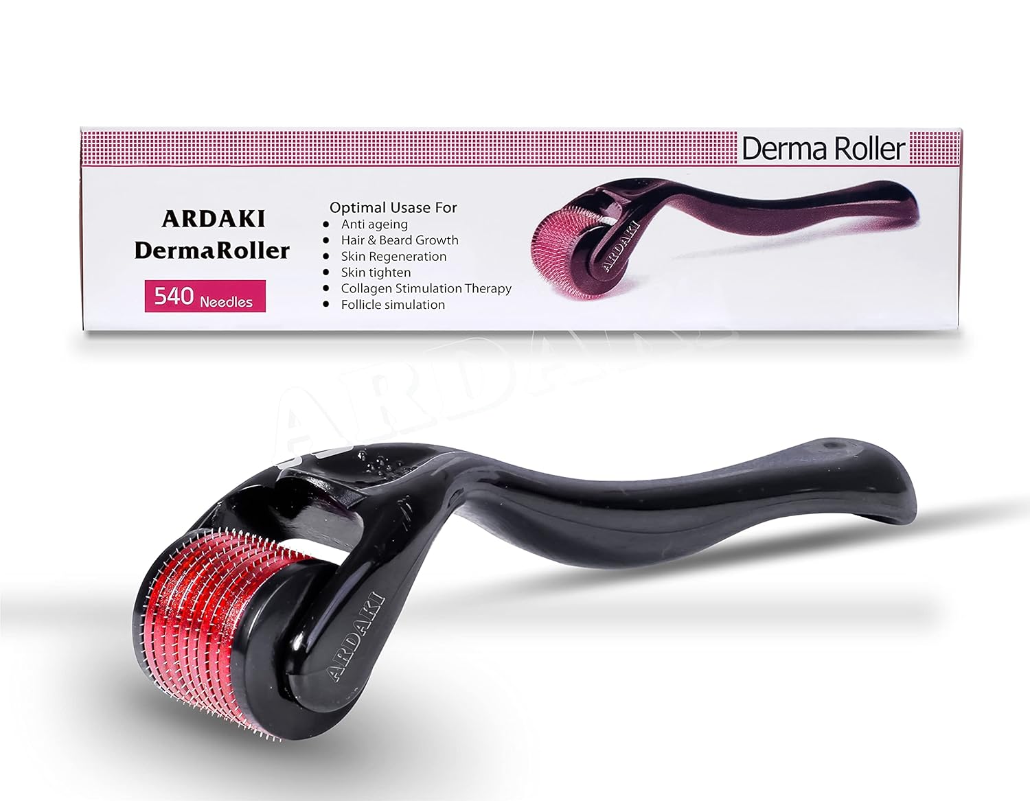 Derma Roller For Hair And Beard Regrowth 540 Micro 0.5mm Titanium Alloy Needles Reduces Hair Fall & Stimulates Hair Follicles, Safe and Effective Easy to use | Skin Care Men and Women