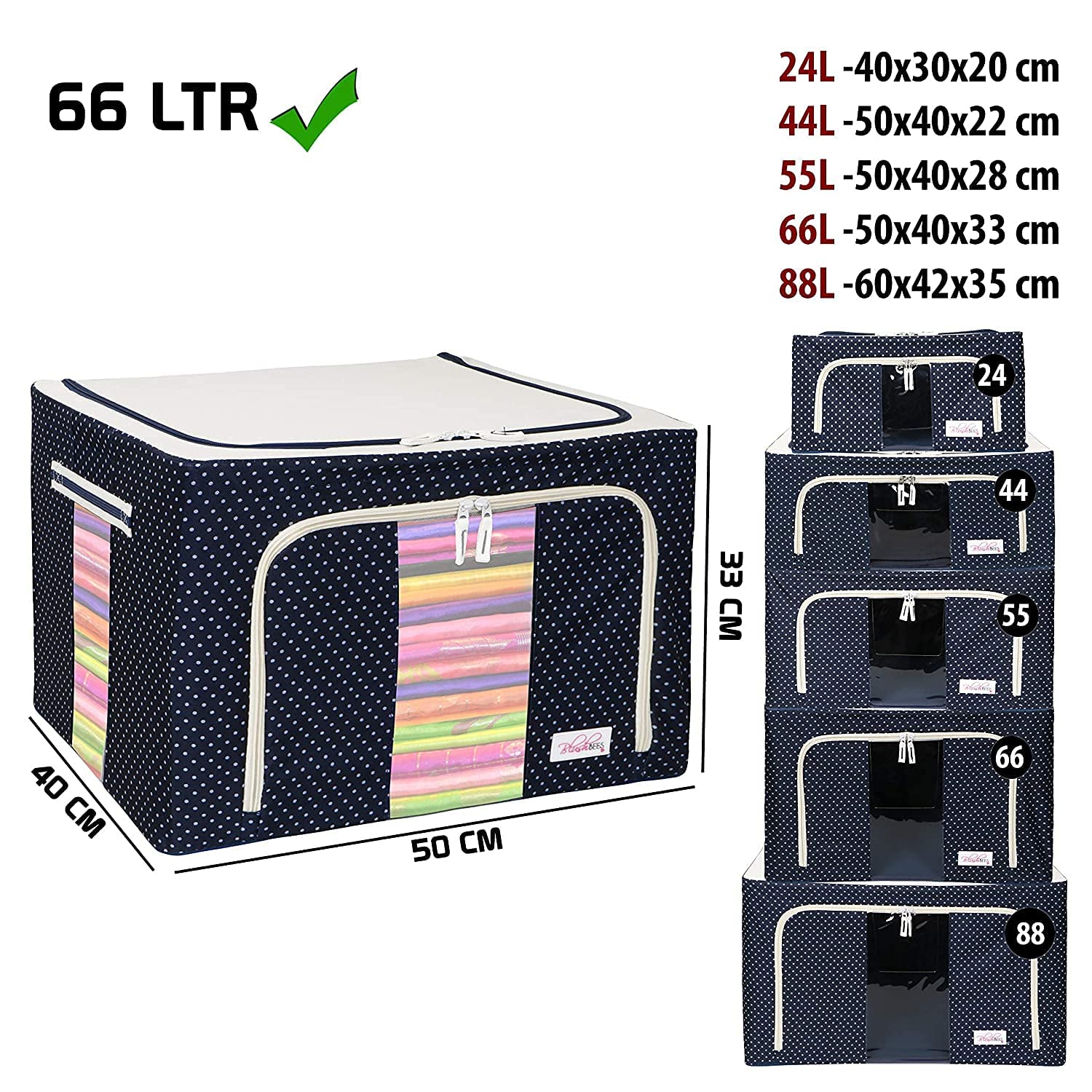TLBS Storage Box for clothes, Cloth Storage box for wardrobe, cloth organisers storage box, saree boxes for storage Oxford Cloth material(66LTR.)