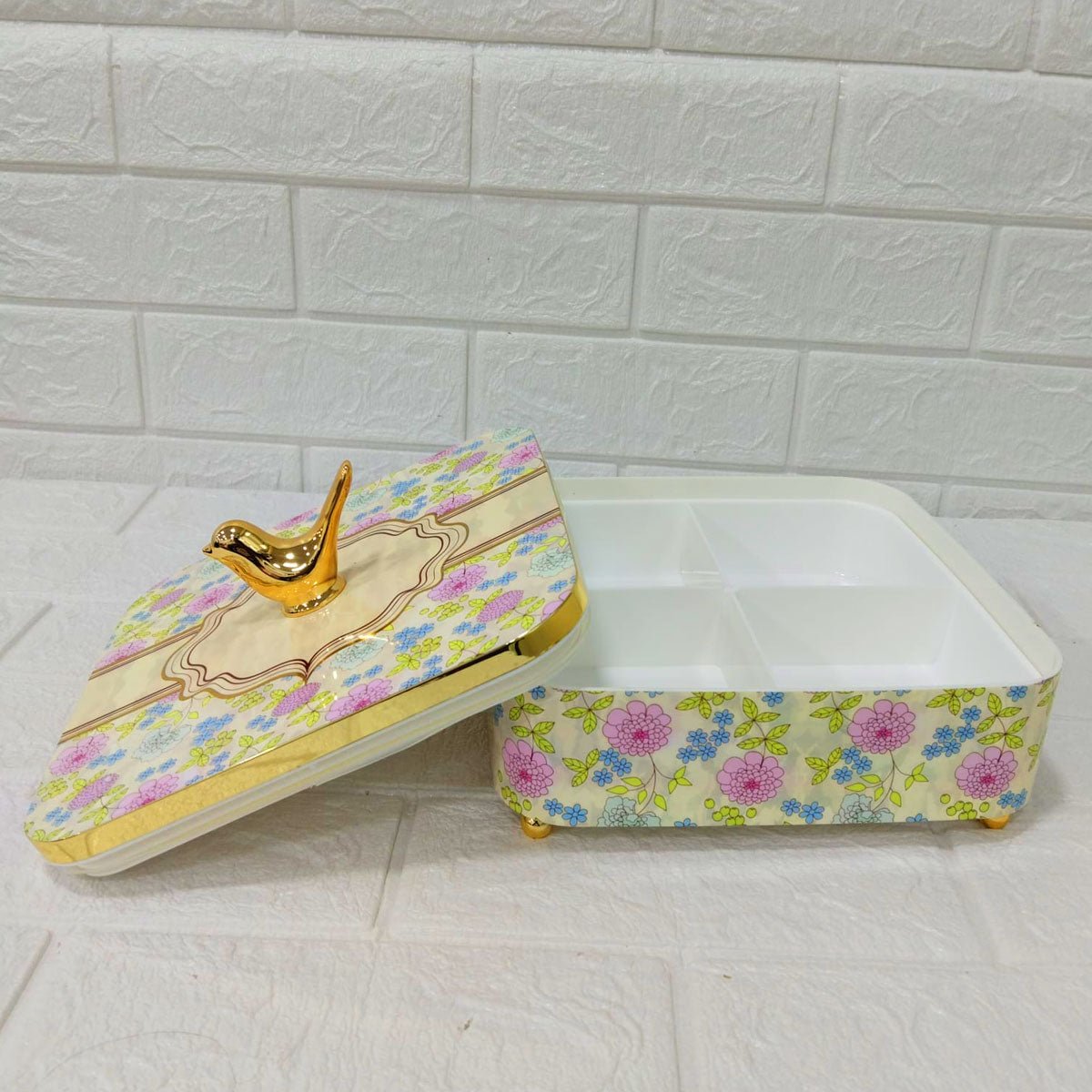 Rishabh Clara Vintage 4 Multipurpose Storage Set | Premium Floral Dry Fruit Box with Golden Bird Handle