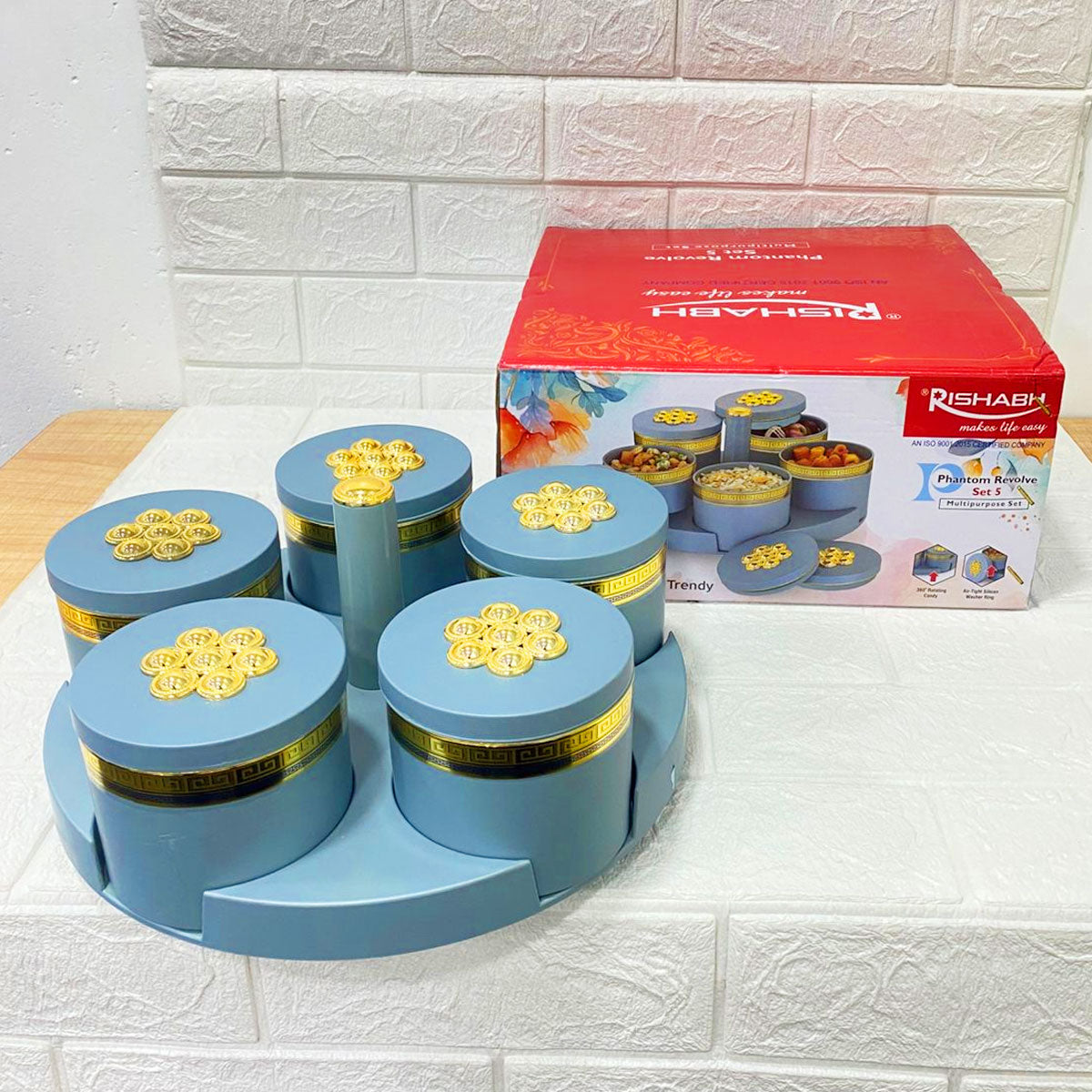 Rishabh Phantom Revolve Set of 5 Multipurpose Serving Jars with Rotating Tray